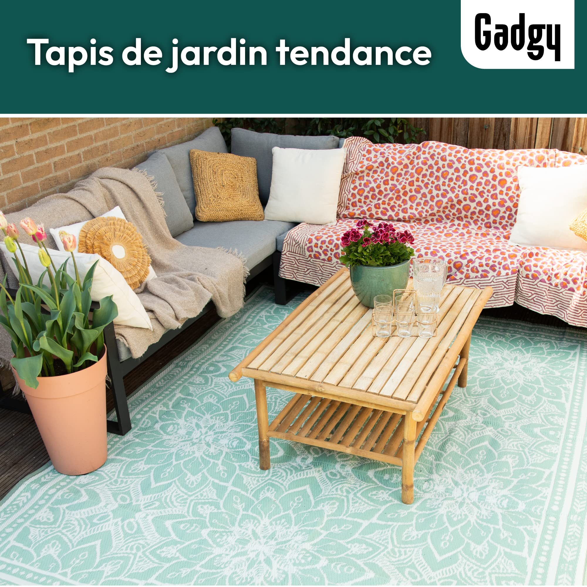 Gadgy Tapis Exterieur Resistant Pluie 300x200cm, Imperméable, Résistant à L’Eau & Aux UV, de Elegant Jardin Tapis, Réversible avec Sac Transport, Vert