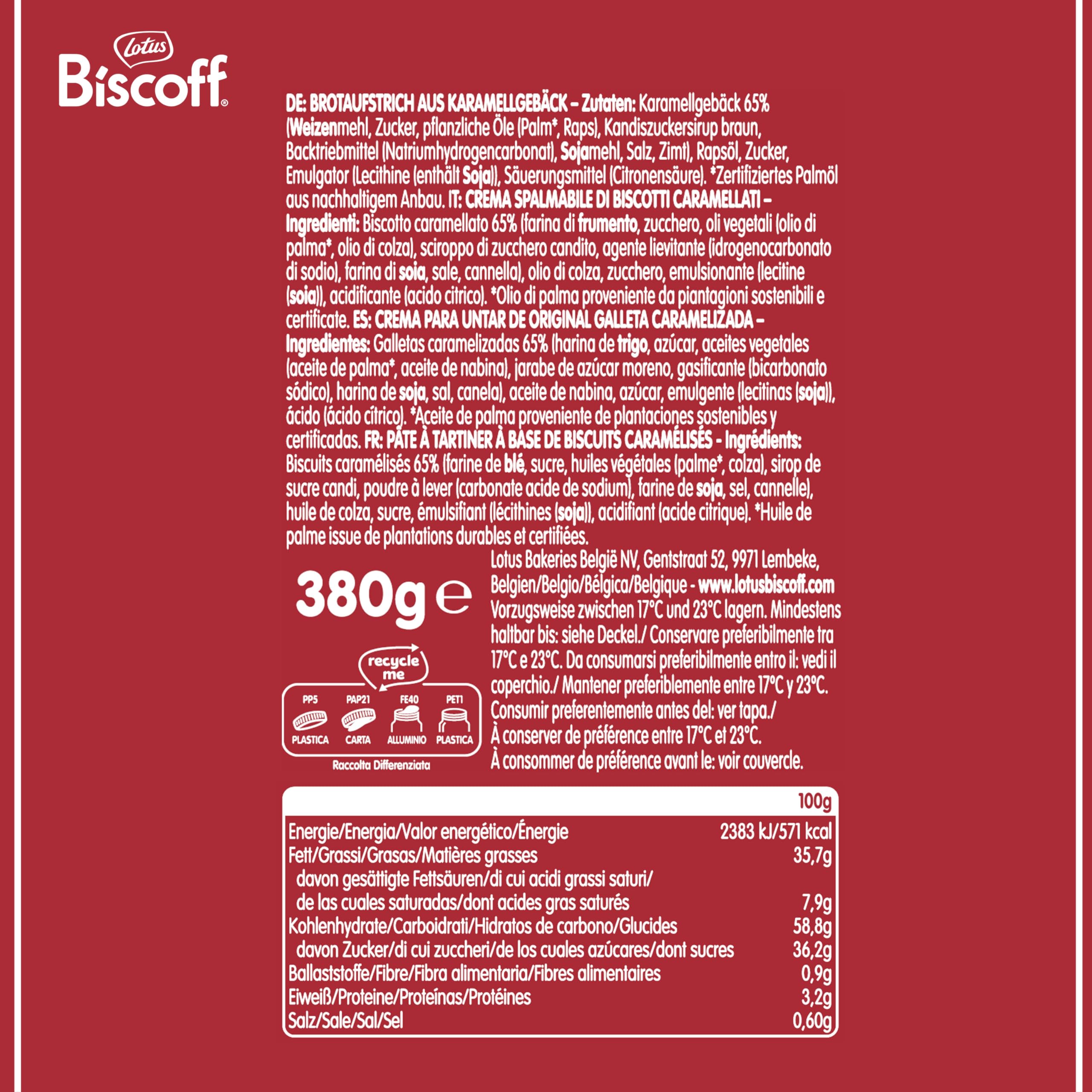 Biscoff Lotus Biscoff | Crema para Untar | Crujiente | Sabor Original Caramelizado | Vegano | Sin Aromas ni Colorantes Artificiales | Tarro PET | 380g