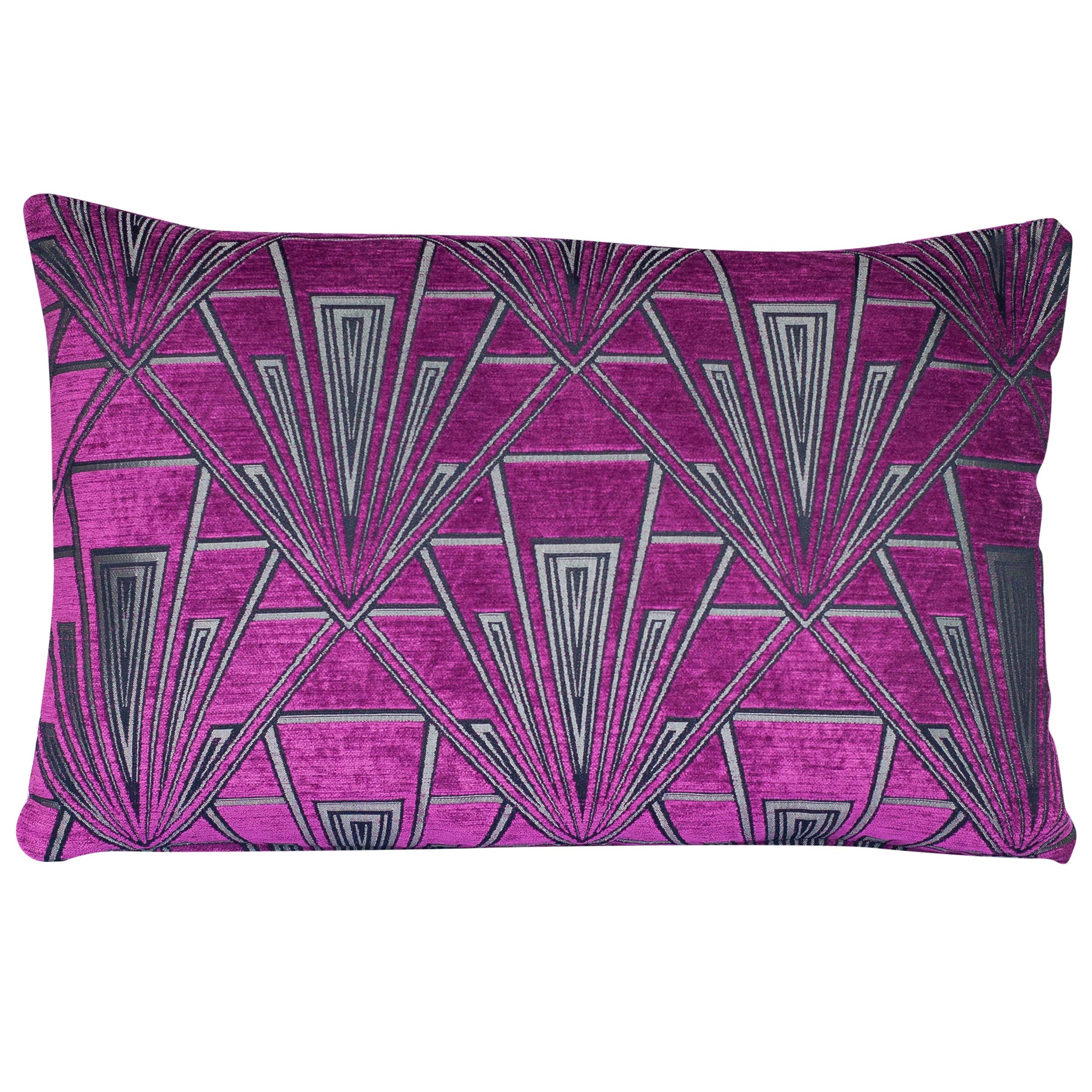 Linen Loft Pink Art Deco Xl Rectangular Cushion Cover. Geometric Silver And Velvet Chenille. 23X15 (58X38cm) Double Sided. Pillow Case. 20S And 30S Style.