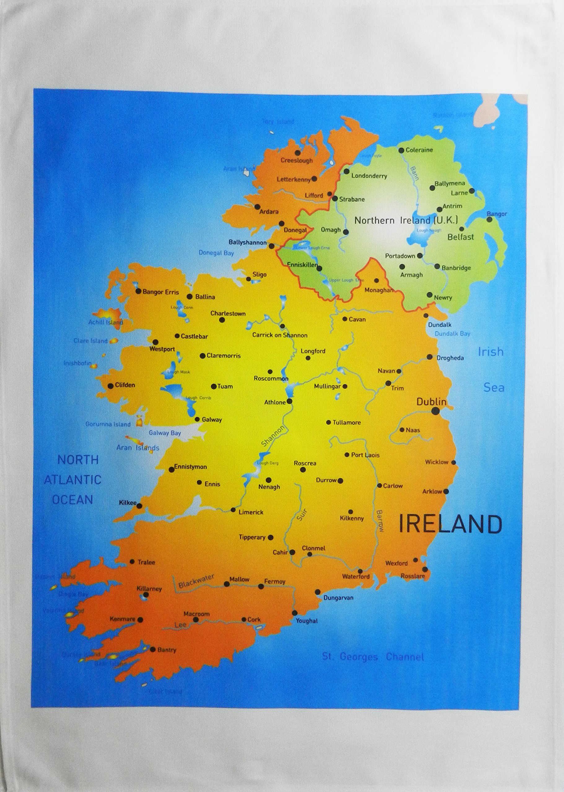 Half a Donkey Colourful Map of Ireland and Northern Ireland - Large Cotton Tea Towel