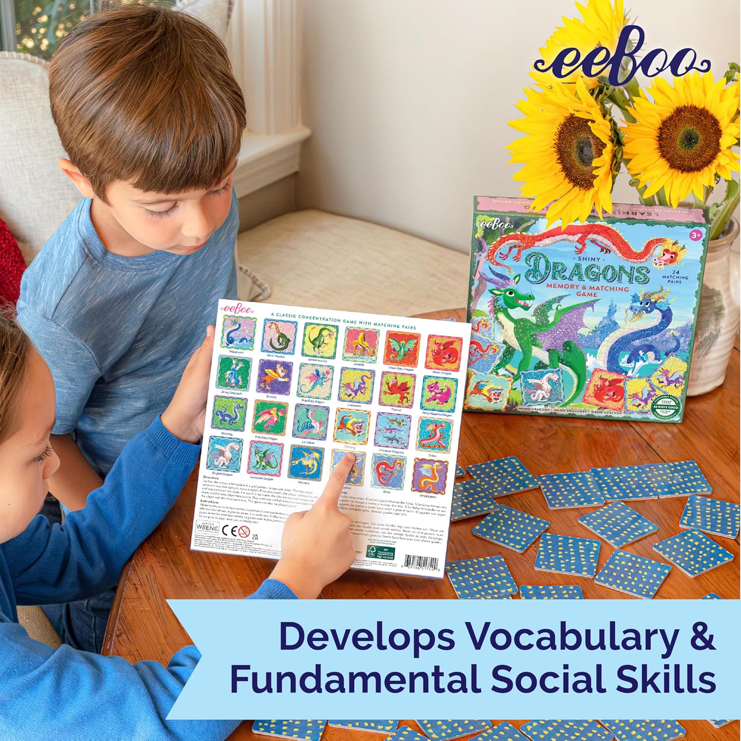 eeBoo: Memory and Matching Game - Shiny Dragons - 24 Pairs, Develops Recognition, Concentration, Memory & Vocabulary Skills, Age 3+