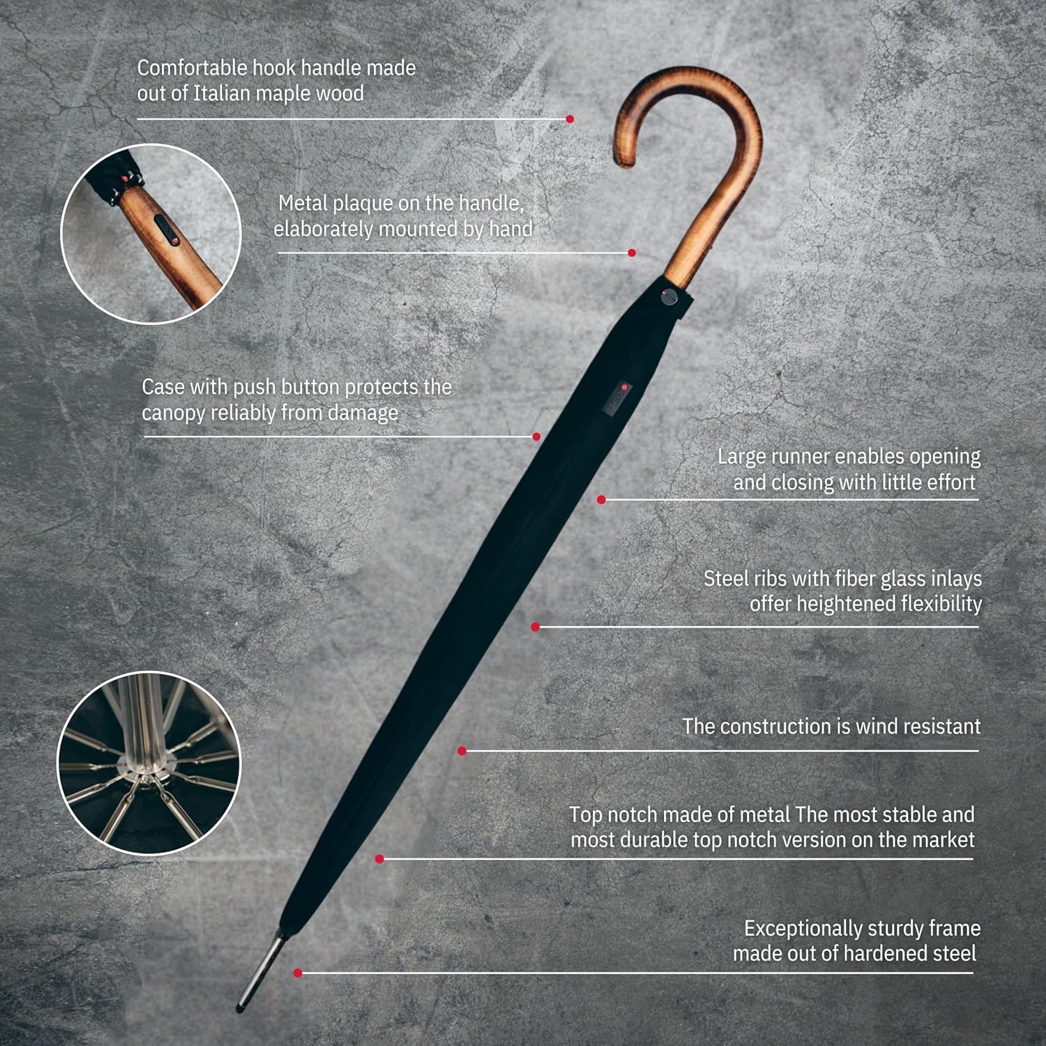 Knirps S.770 Long Automatic Stick Umbrella, Straight, Lightweight, Premium, Italian Maple Wood Handle - Image 4