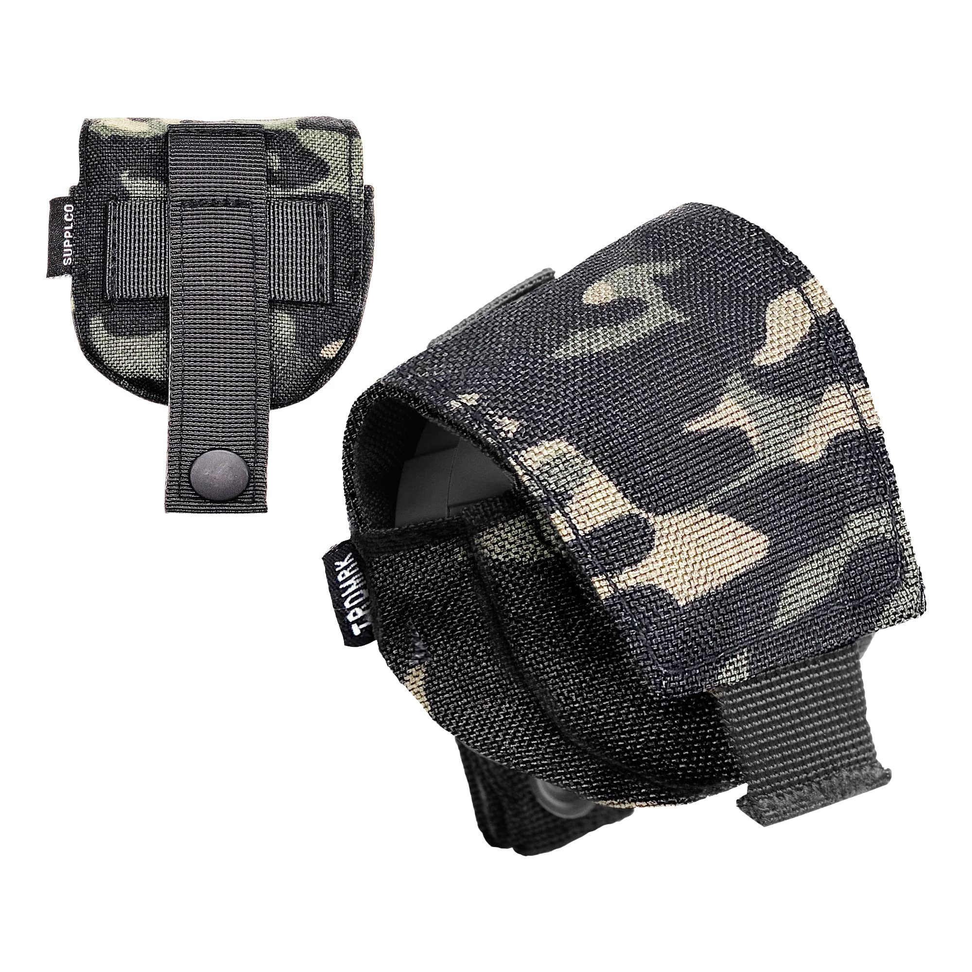 Trademark Supply MOLLE Dip Can Pouch, Rapid-Access Tactical Pouches with Hook-and-Loop Flap, Small MOLLE Pouch for Belts and Bags, Tactical Belt Pouch for Outdoor and Law Enforcement, Black Camo
