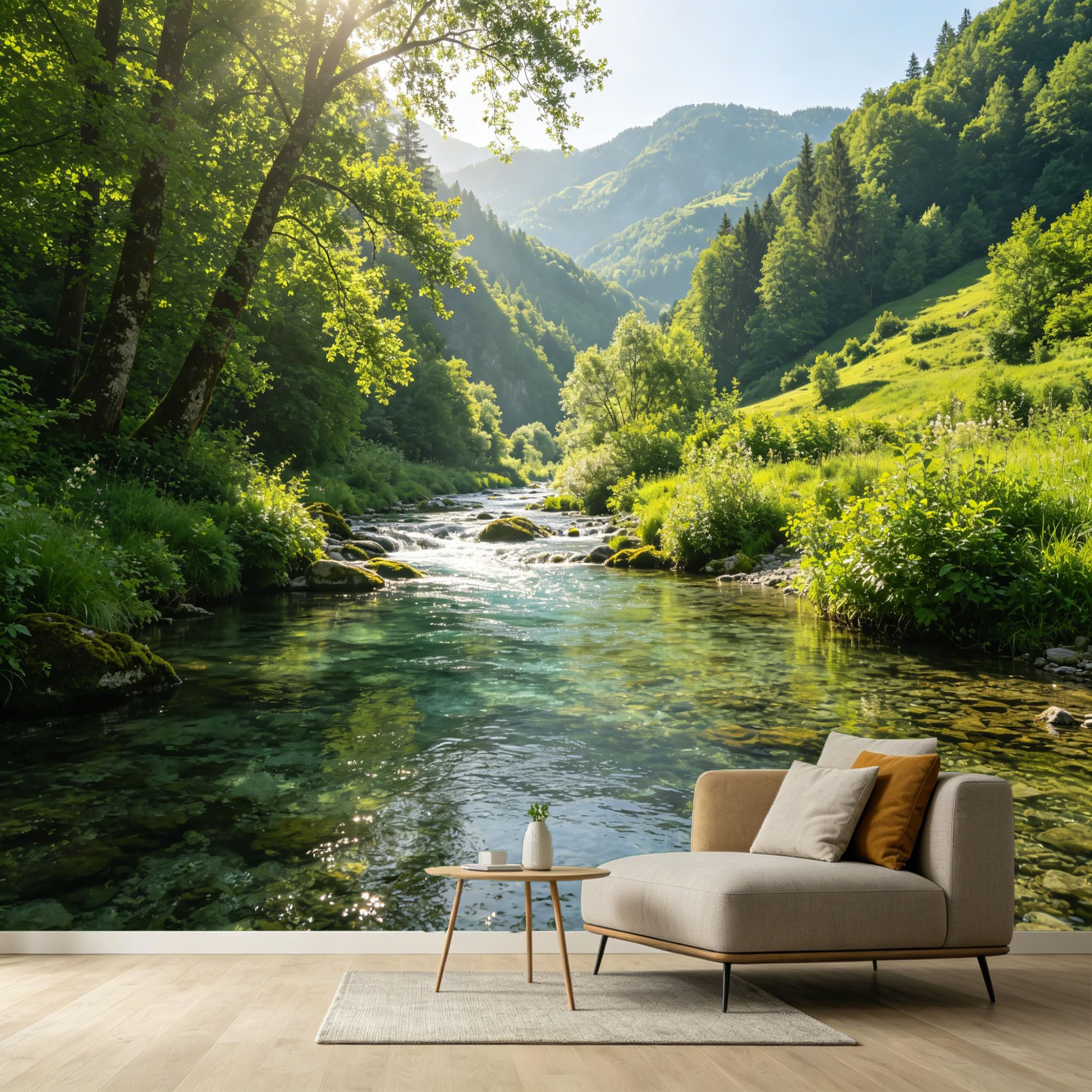 Custom Size Wall Murals Forest Landscape Mountain River Sunlight SelfAdhesive Wall Fabric Removable Large Wallpaper for Photo Living Room Interior Wall Decor Art