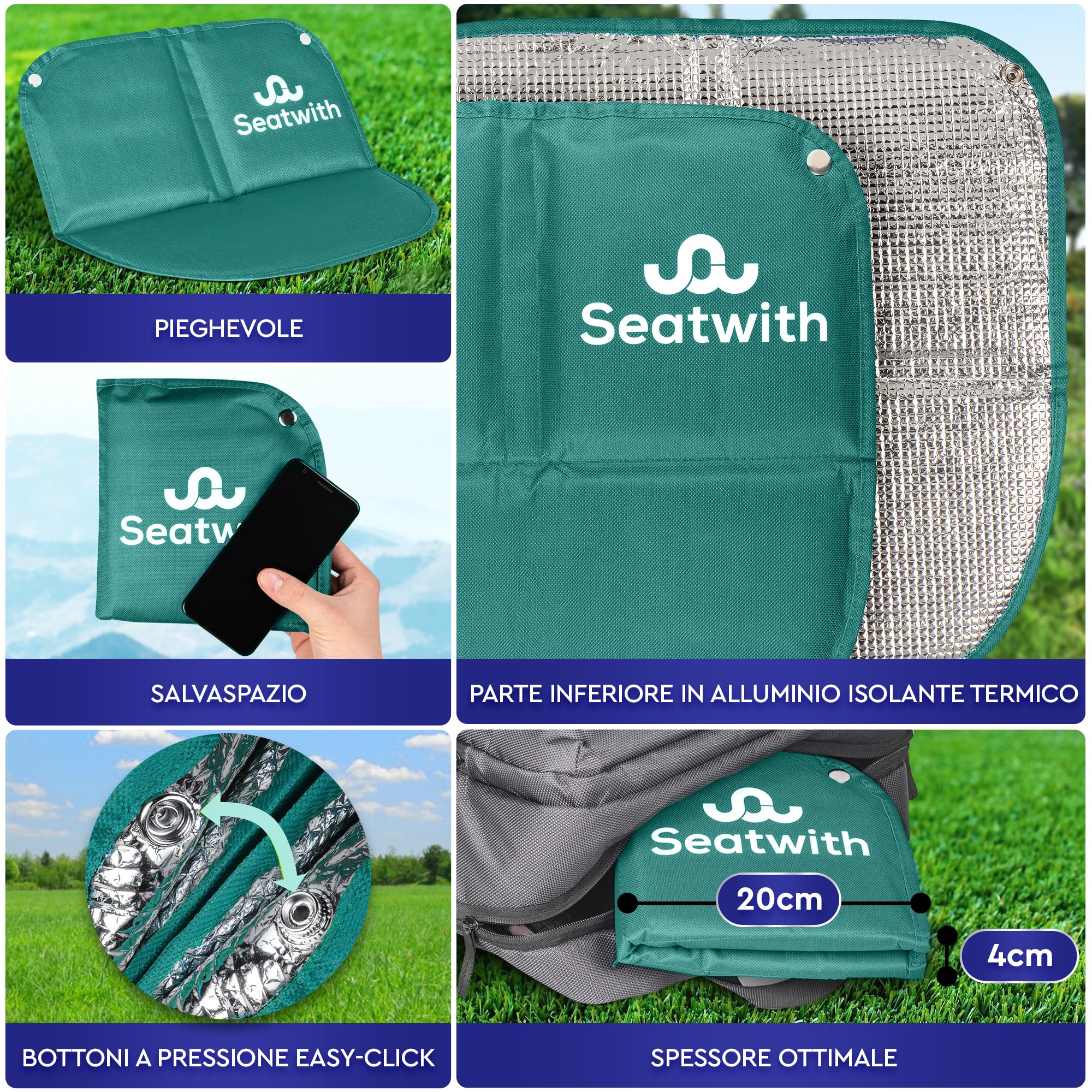 Tappetino Pieghevole Seatwith - 40x40 Cm, Isolante Con Lato Alluminio, Per Campeggio E Piscina - Foto 9