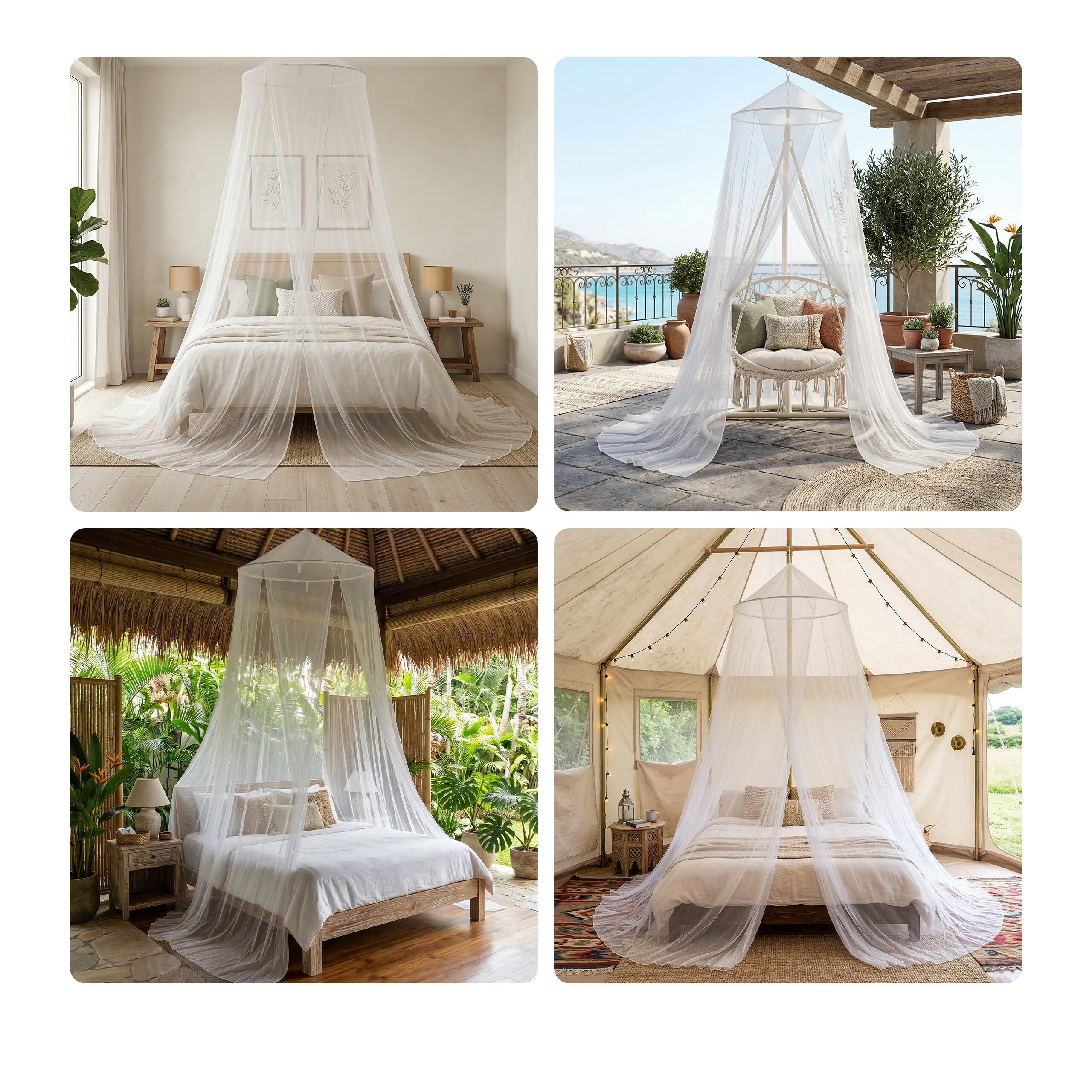 Relaxdays Moustiquaire, H x D : 250 x 60 cm, XXL pour lit Simple et Double, Maison & Voyages, avec Sac, Blanche