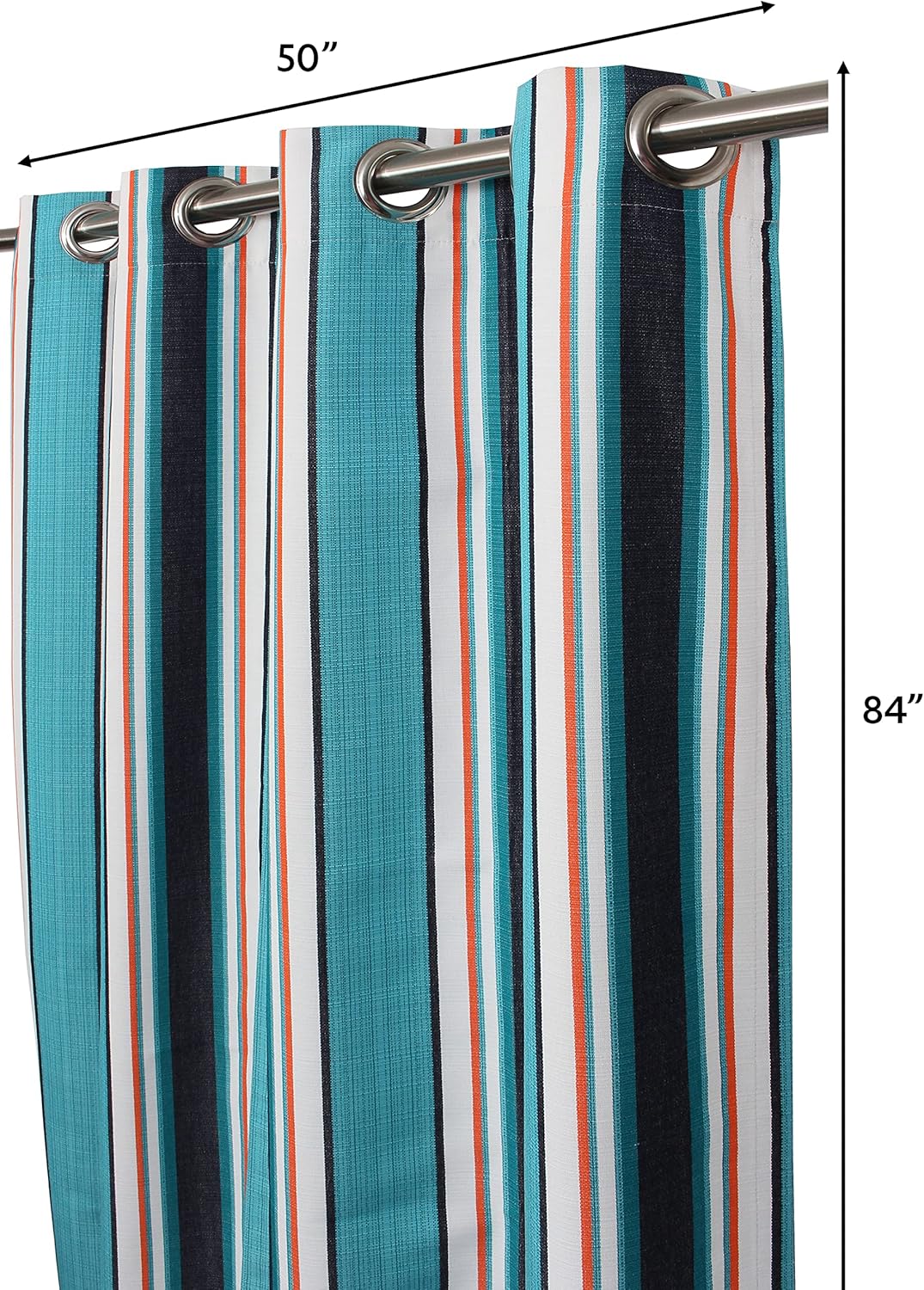 Outdoor/Indoor Sunbrella Curtain 84 inch x 50 inch Water Resistant/Weather Resistant with 8 Stainless Steel Grommets Stripe Token Surfside