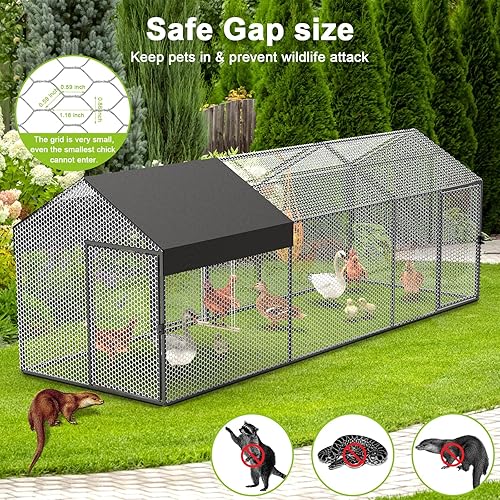 Miniatura 5 de Gallinero de metal para 8-12 pollos de 118 x 40 x 40 pulgadas, corrida grande para patio con cubierta, jaula portátil para aves de corral,