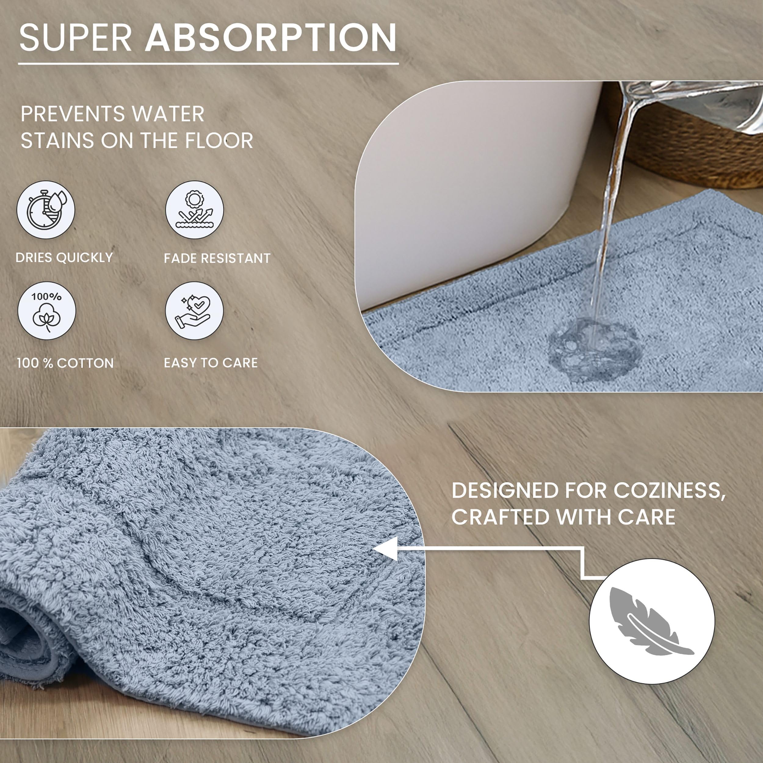 Home Weavers Waterford Collection - Alfombra de baño 100% algodón, extra suave y absorbente, alfombra de baño de felpa antideslizante, lavable a máquina, tapetes de baño para suelo de baño, cubierta