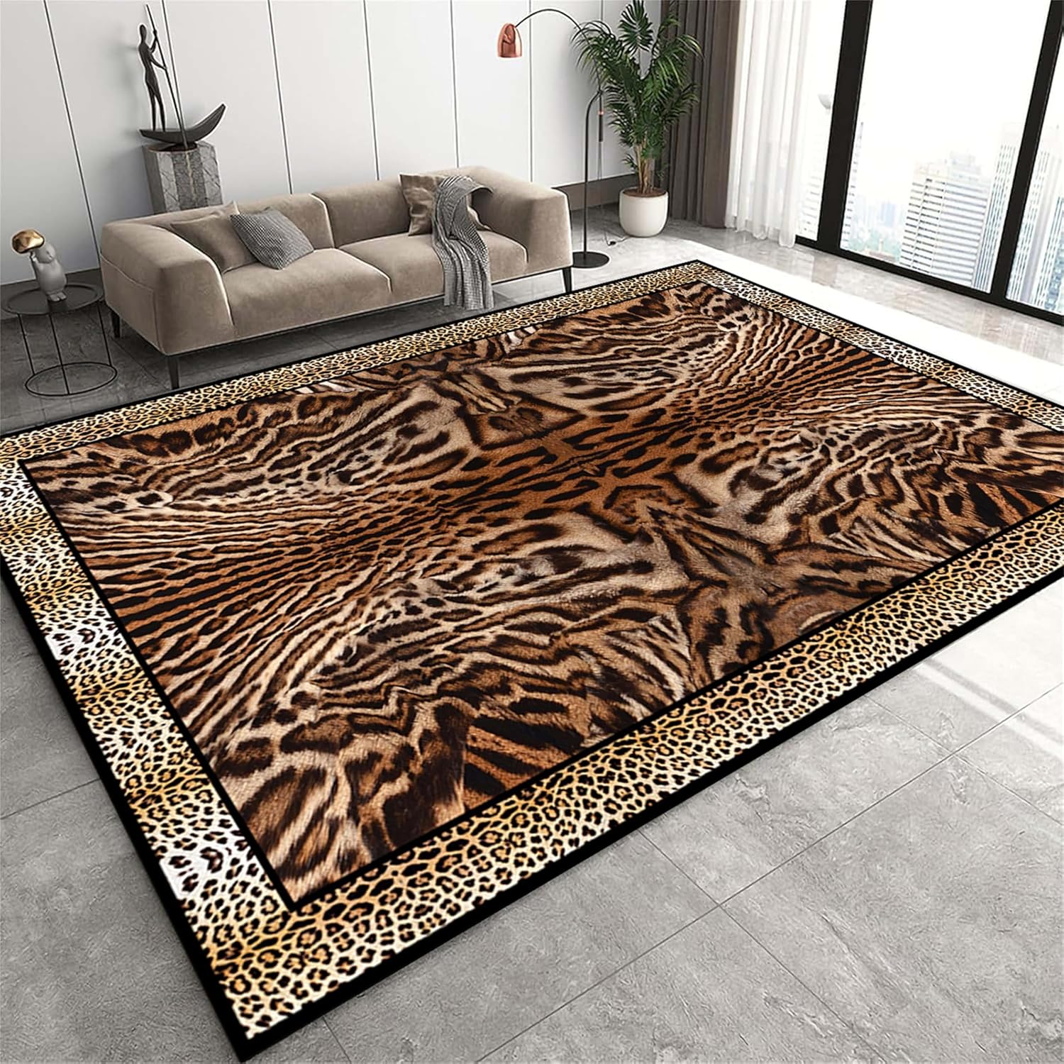 Leopard Cheetah Print Area Rug 2x3ft - Dark Brown Black Animal Pattern, Non-Slip Soft Washable Decor Carpet for Bedroom, Living Room, Bathroom, Kitchen，Home Office