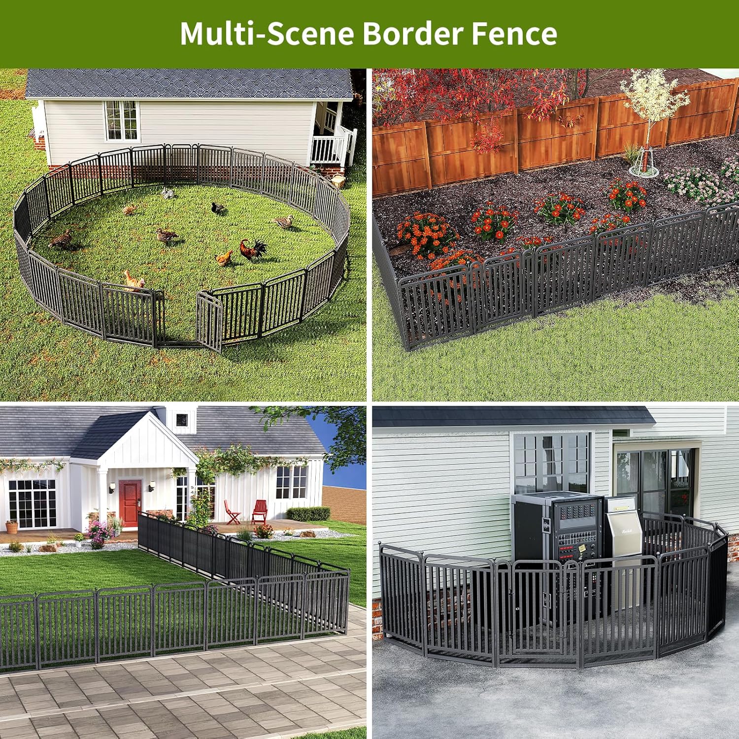 Heavy Duty Garden Fence Animal Barrier, 40" H x 27" L Rust Resistant Dog Fence Outdoor for Yard,Portable Animal Barrier Fence, Garden Fence in Black-Silver, 8 Panels with Gate
