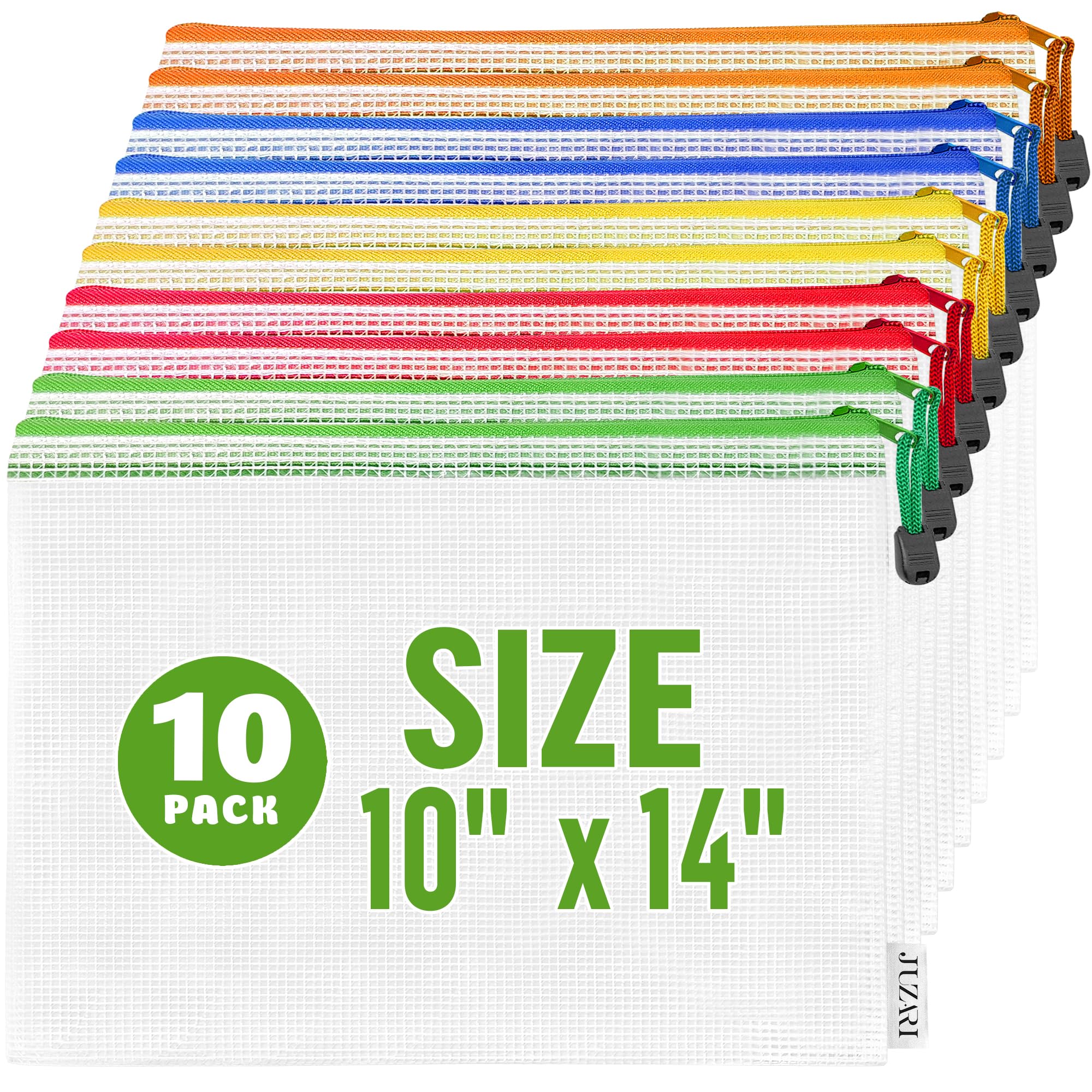 10 Pack Mesh Zipper Pouch Bags 10x14 inch - Plastic Zipper Pouches for Organizing - Document Bags With Zippers - Letter Size Zippered Pouch - Document