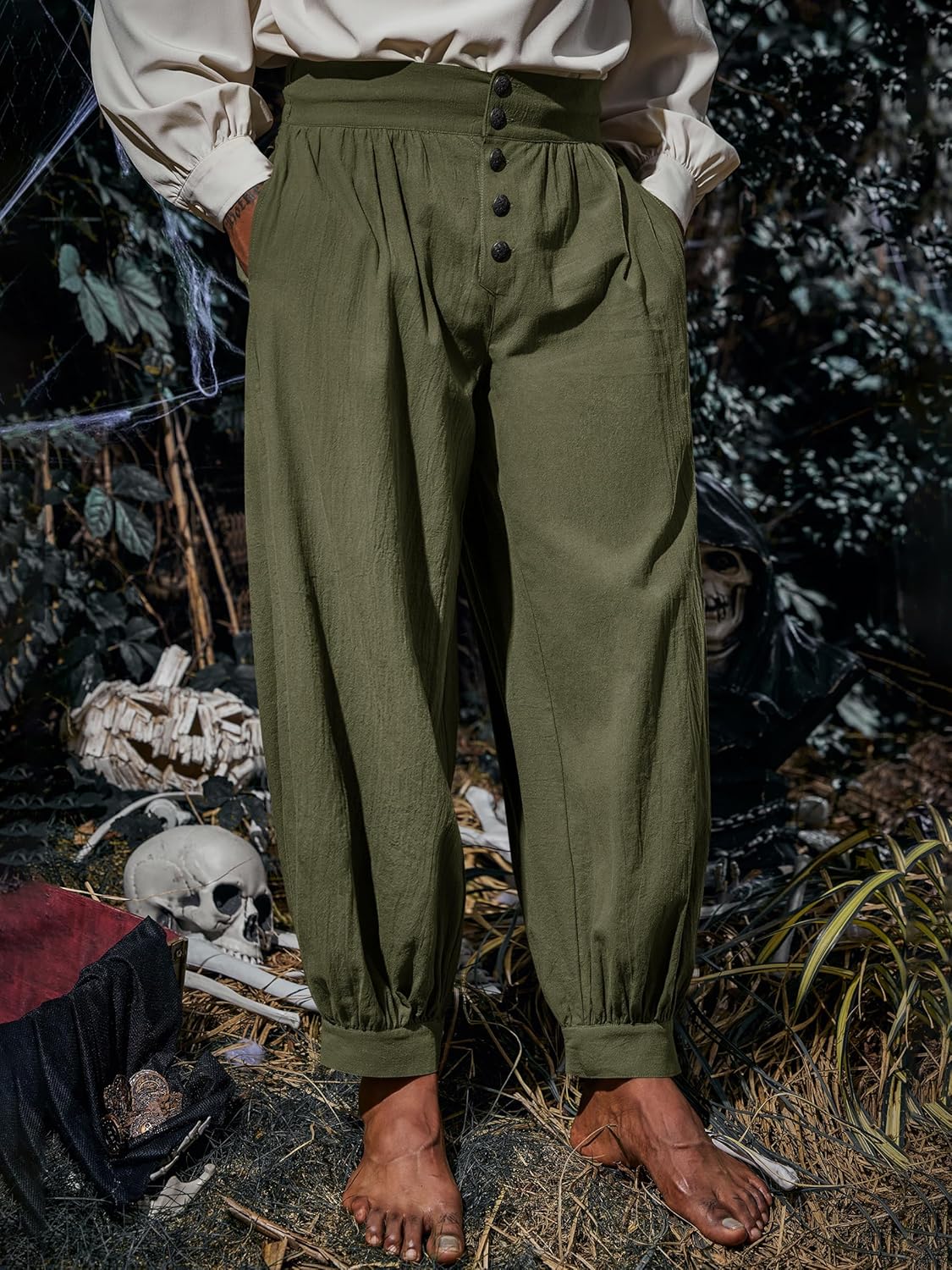 Runcati Mens Medieval Pirate Pants Renaissance Viking Knicker Colonial Halloween Cotton Gothic Costume Trousers - Image 2