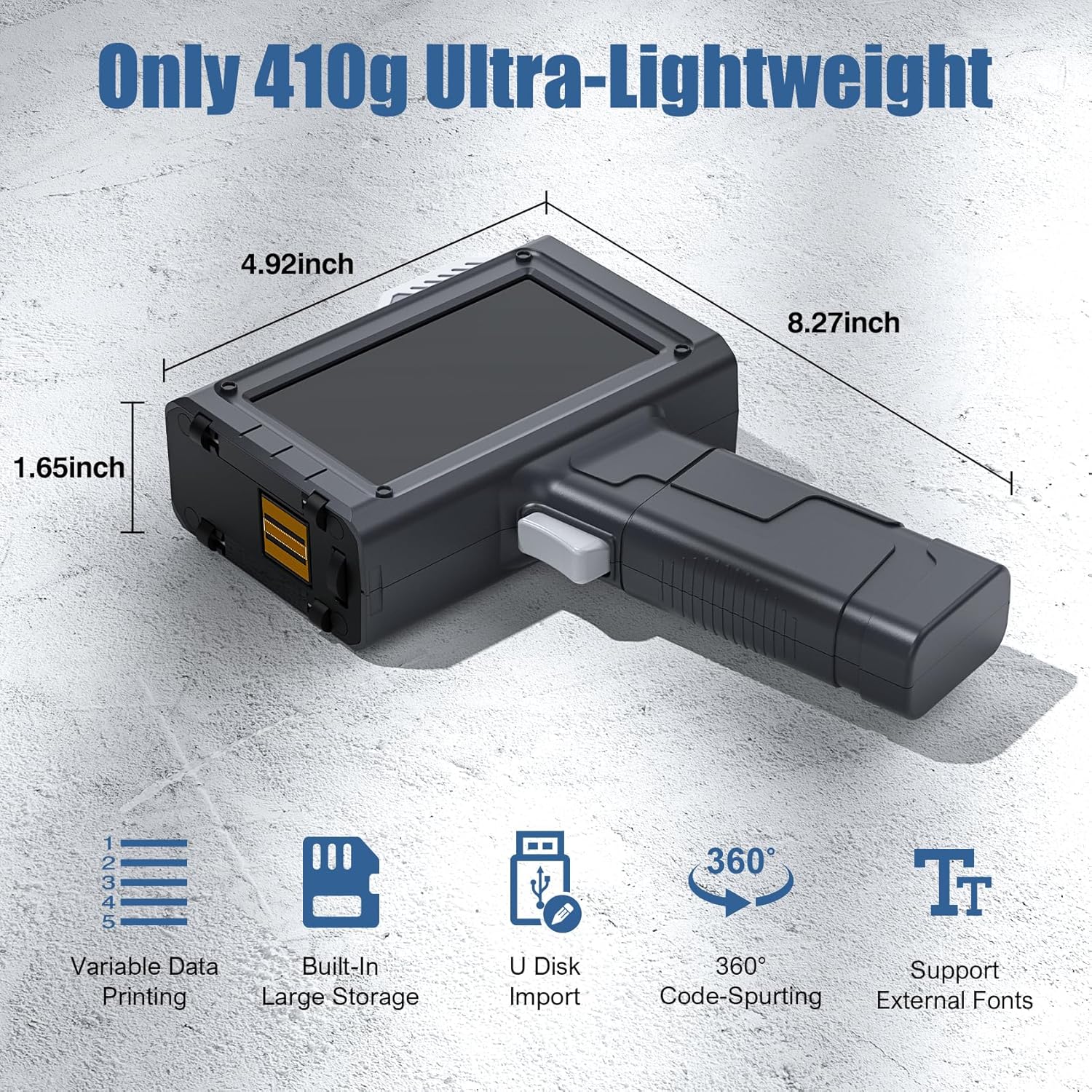 Handheld Inkjet Printer BT-HH6205B, 0.5 Inches Print Height Inkjet Coder with 42ml Fast-Drying Ink Date Printer Support Variable Text/Number/QRcode, Batch Code Printer Support Extra Font