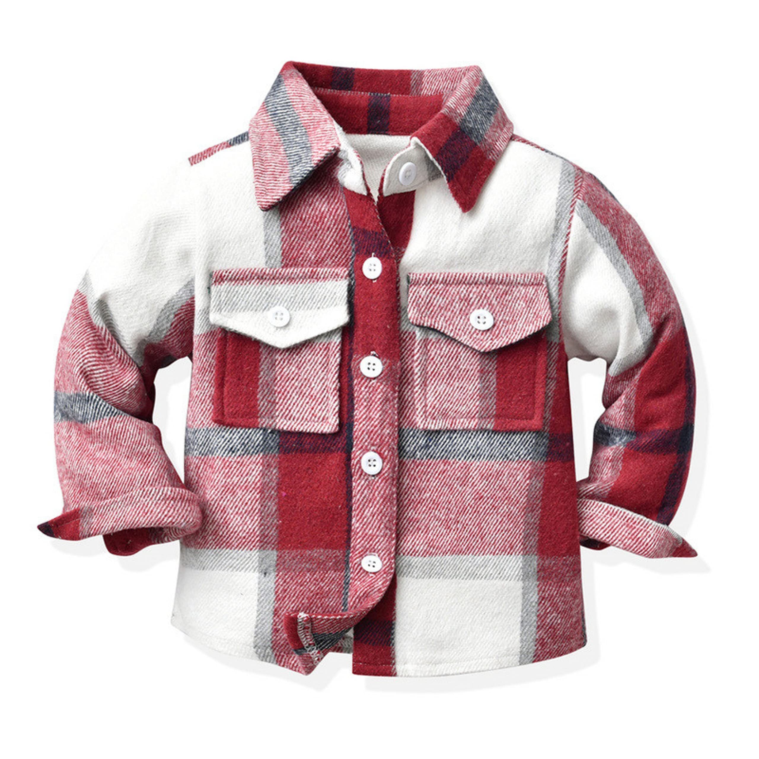 HZXVicBoys Flannel Shirts Toddler Plaid Shacket Kids Button Down Long Sleeve Shirt Family Matching Outfits 12 Months-2XL