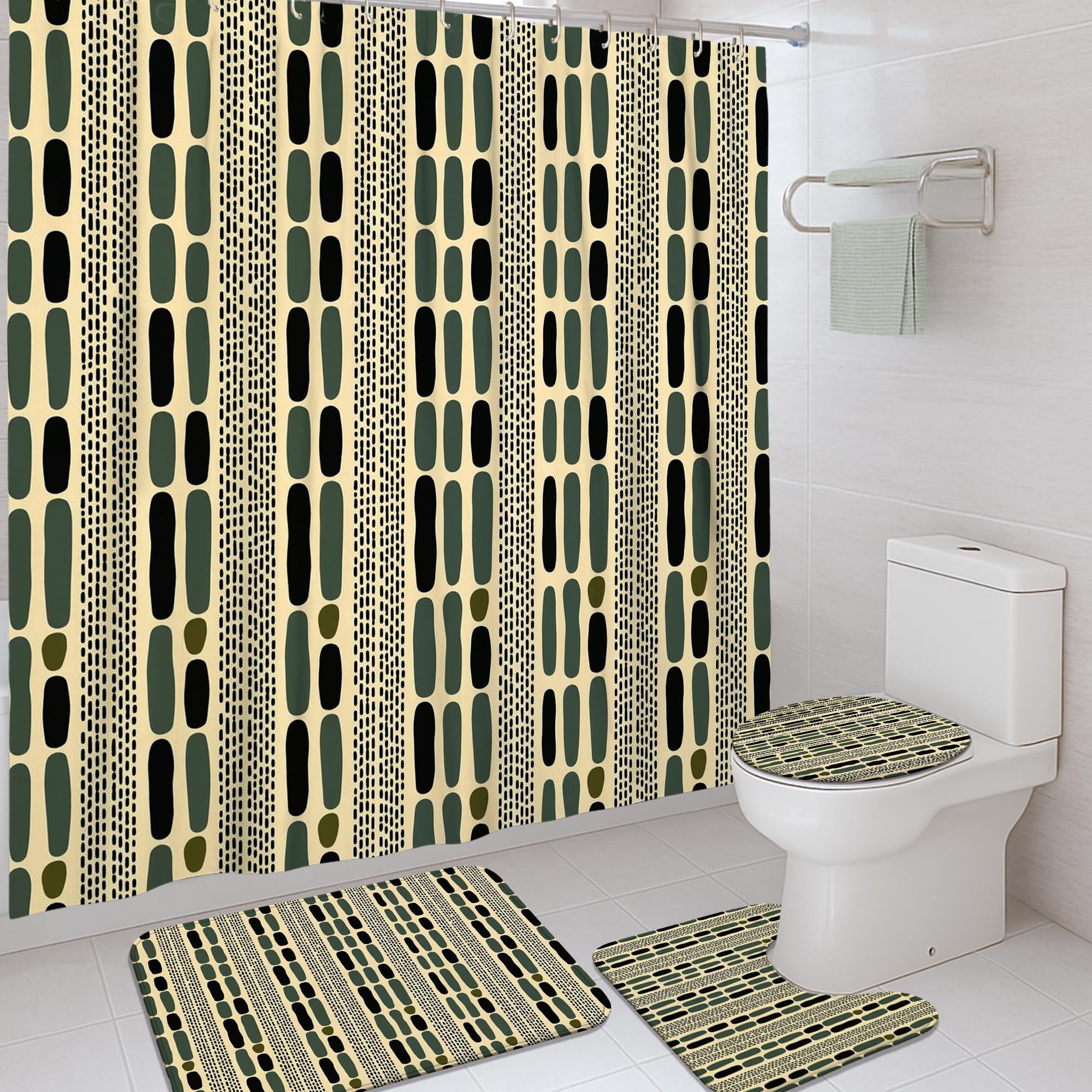 Rideaux de douche à rayures ovales en polyester imperméable 183x183 cm pour hôtel