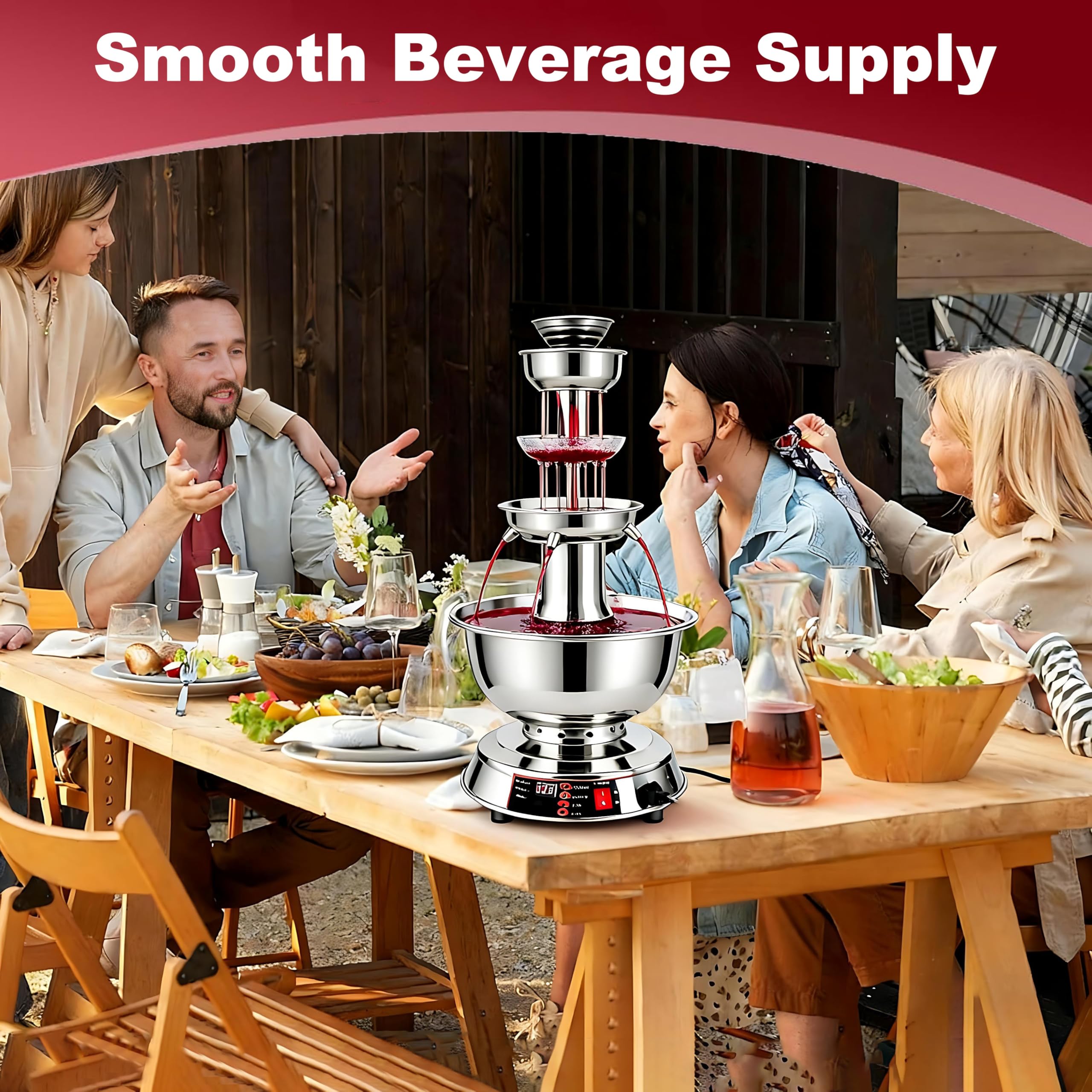 Professioneller 3-Stufiger Party-Rotweinspender - Elektrischer Getränkebrunnen mit Temperaturkontrolle (0-100°C), 3.5L - Für Hochzeit, Geburtstag & Gartenparty