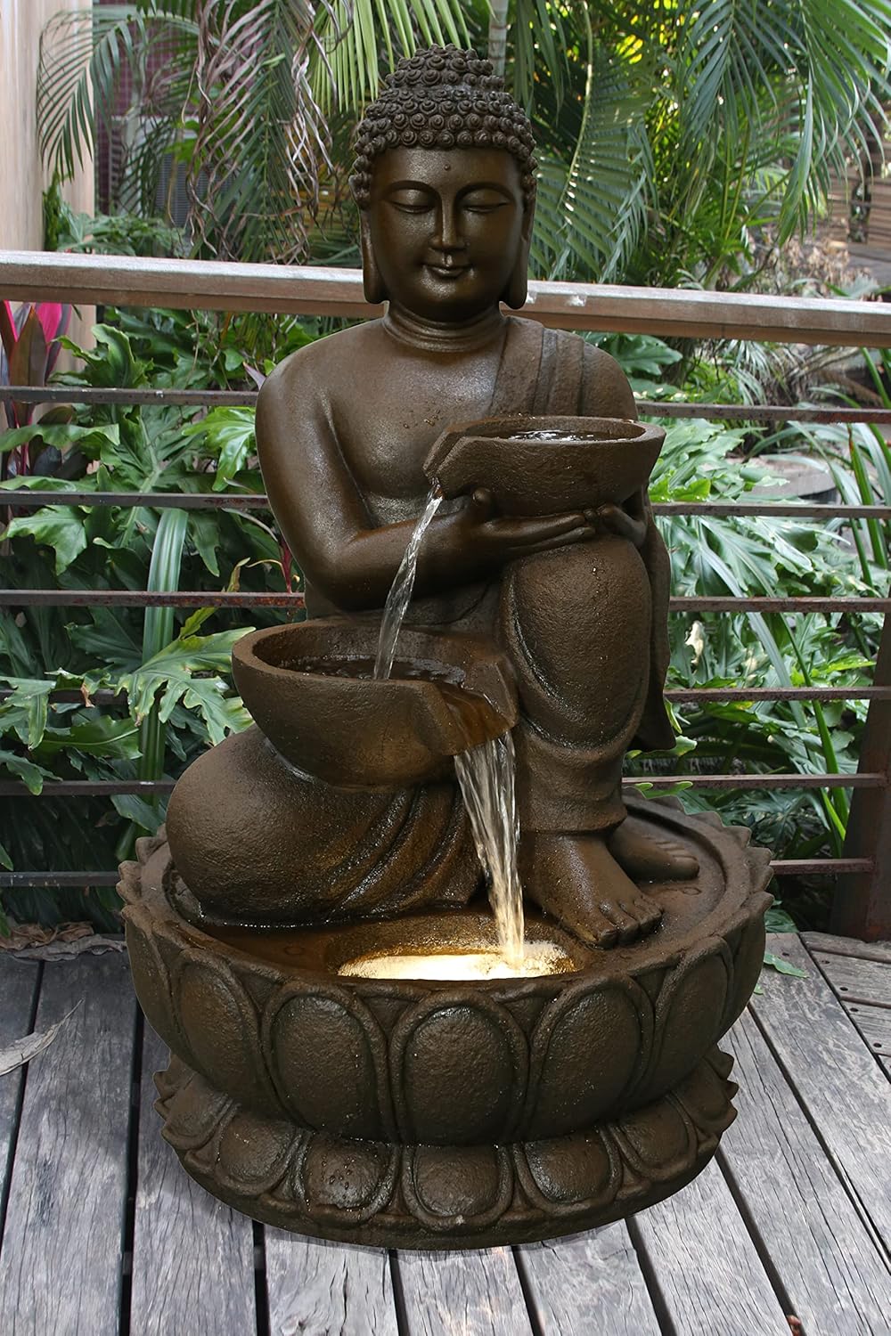 Hi-Line Gift Ltd. Large Buddha Fountain with Warm White LED, Large