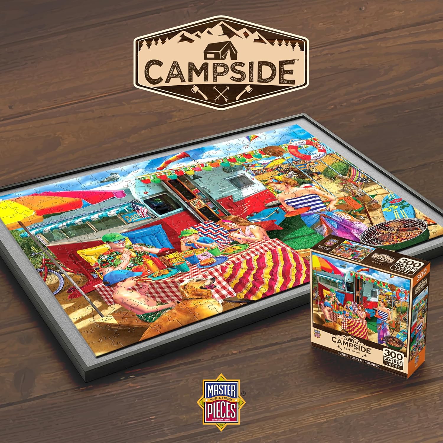 MasterPieces - 300 Piece Jigsaw Puzzle, Large EZ Grip Shapes, Trip to The Coast, Fun for Adults, Seniors, Family, Kids, Non-Glare Finish, 18"x24"