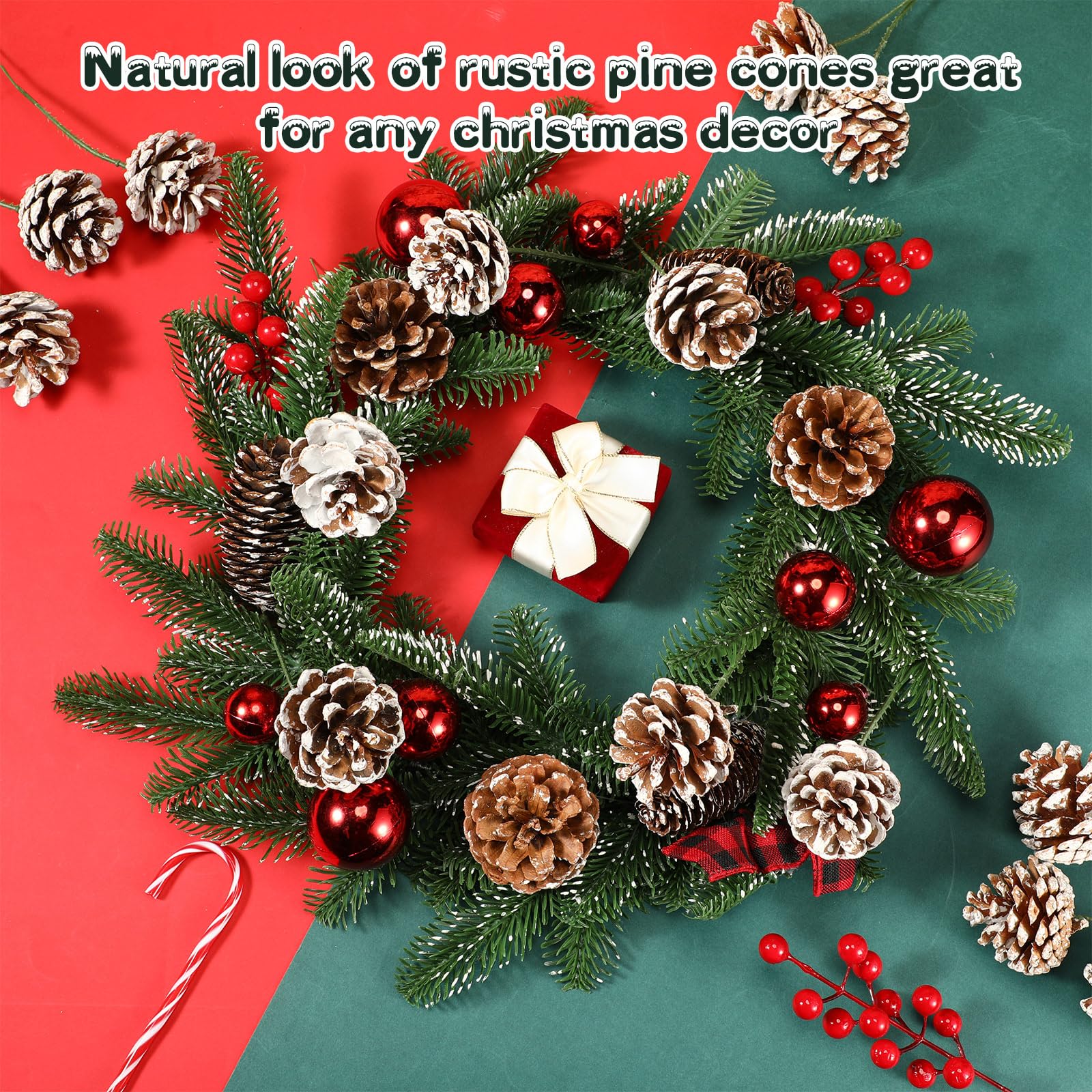 Leyndo 60 piñas naturales de Navidad, piñas de nieve, piñas de pino de Navidad, 3 tamaños, decoración de cono de pino para guirnalda, árbol de Navidad, adornos de vacaciones de invierno, decoración