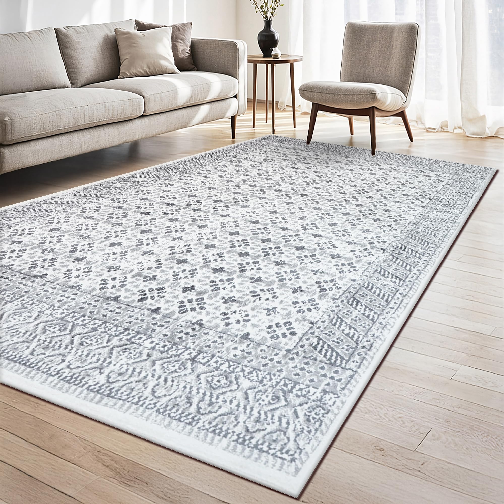 homeart Traditional Area Rug – Super Soft & Sustainable Woven Neutral Carpet with Classic Timeless Design Durable Indoor Rug for Living Room Bedroom & Kitchen Kid & Pet Friendly Weave Grey 200x290 — image 1