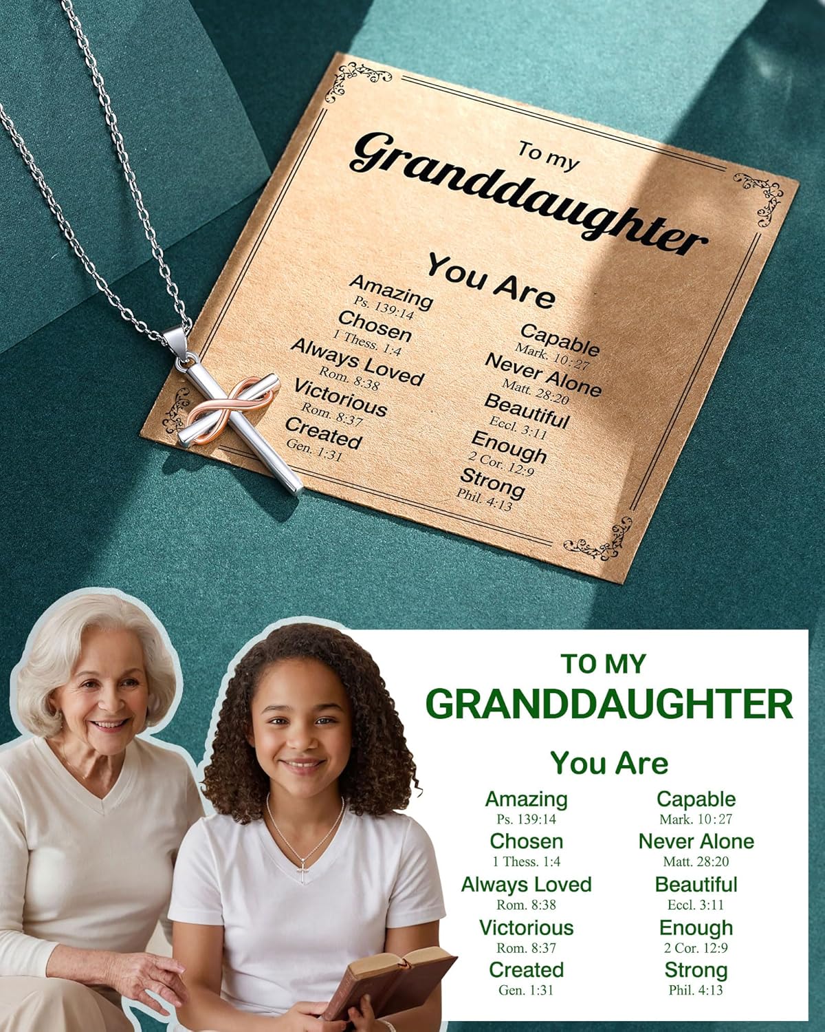 UPROMI You Are Loved and Chosen – Cross Necklace for Daughter/Granddaughter, Christian Gifts for Teen Girls - Image 5