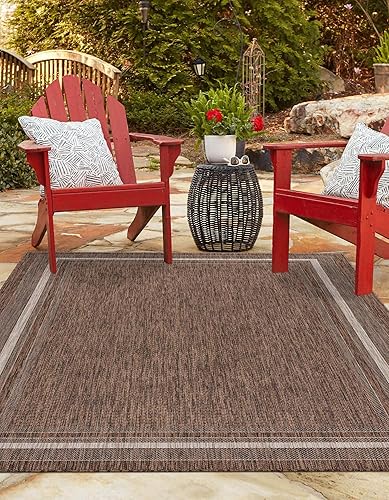 Vista 477 de Unique Loom - Colección Outdoor Border - Tapete para exteriores de borde suave - 5 pies 3 pulgadas x 8 pies, rectangular, azul/marfil azu/marfil