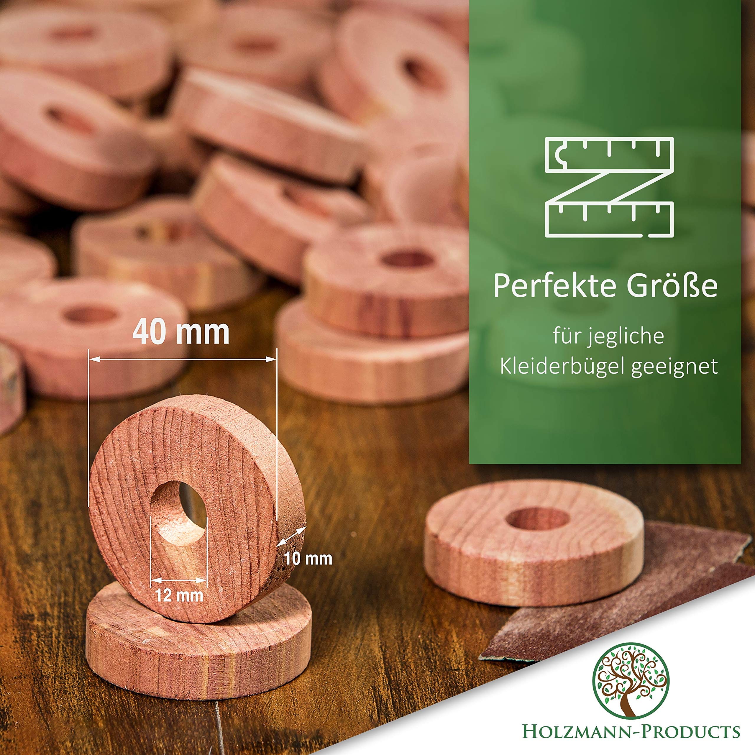 HOLZMANN zestaw 58 sztuk, ochrona przed molami z drewna cedrowego i lawendy, z papierem ściernym, drewno cedrowe, ochrona przed molami, naturalna ochrona przed molami, do szafy na ubrania, pierścienie