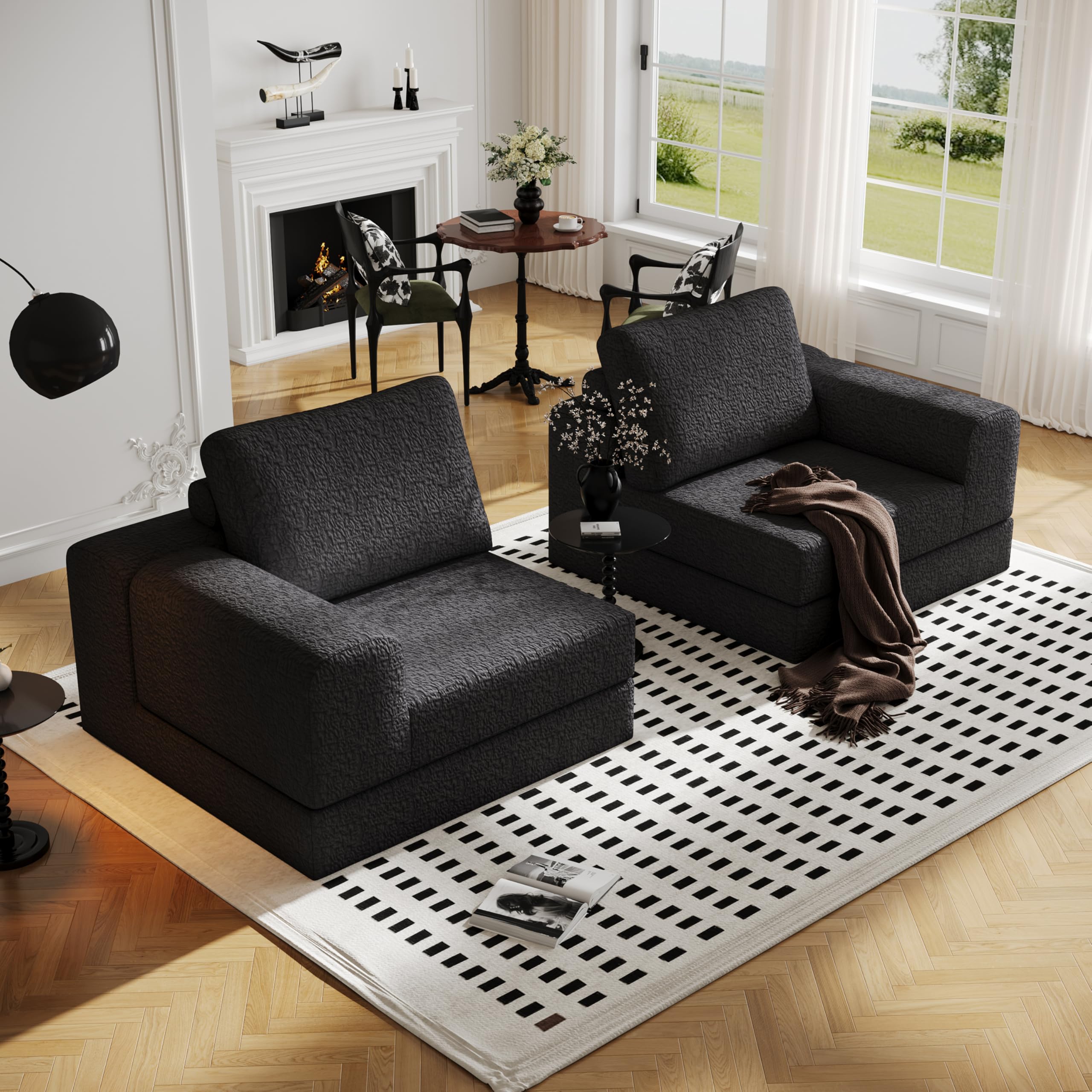 Cloud - Sofá modular modular combinado para sala de estar, sofá modular único de tela de punto con 2 almohadas, sofá modular cómodo de 2 plazas sin montaje (negro) 4