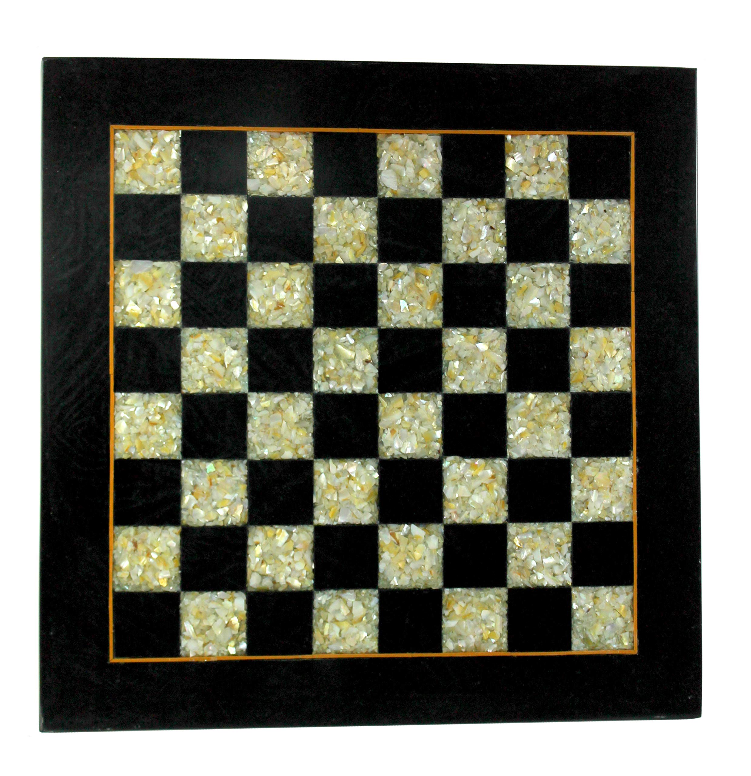 StonKraft - Tablero De Ajedrez De Mármol Negro Coleccionable Y (MOP) Sin Piezas De Ajedrez - Ajedrez De Piedra Decorativa - Decoración Del Hogar - 15