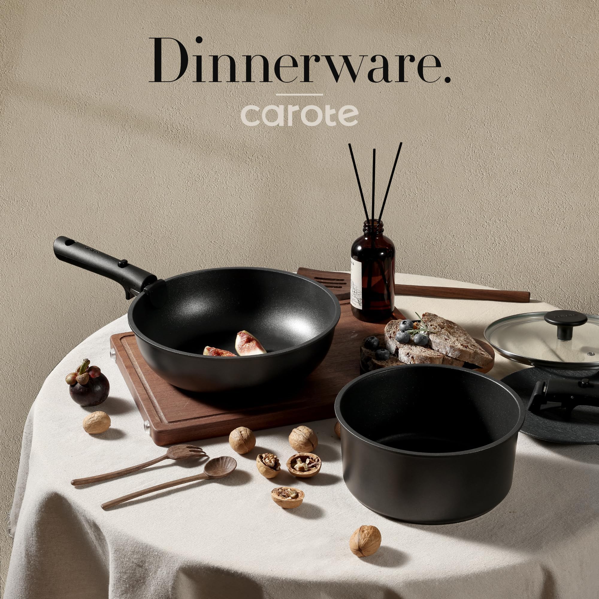 CAROTE Pannenset met afneembare handgrepen, 11-delige pannenset