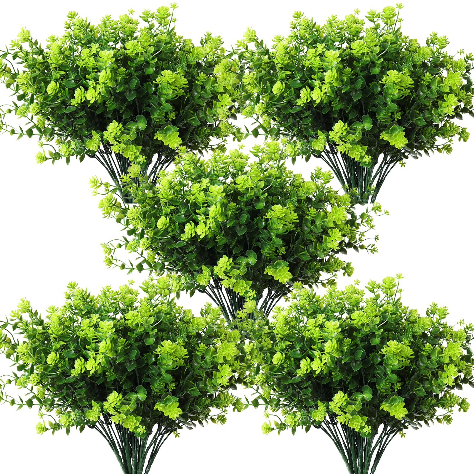 RECUTMS Artificial Outdoor Flowers Artificial Greenery Artificial Plant Bundles Spring Greenery Outdoor Plants Artificial UV Resistant for Porch Artificial Eucalyptus Stems,10 Pcs(Green)
