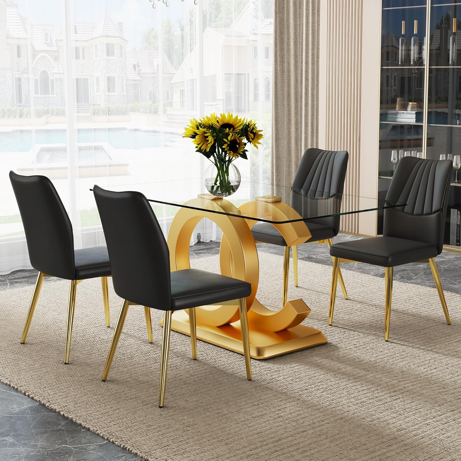 Amazon.com - MUUOKY 63'' Dining Table Set for 4,Modern Glass Dining Room Table Set for 4 ...