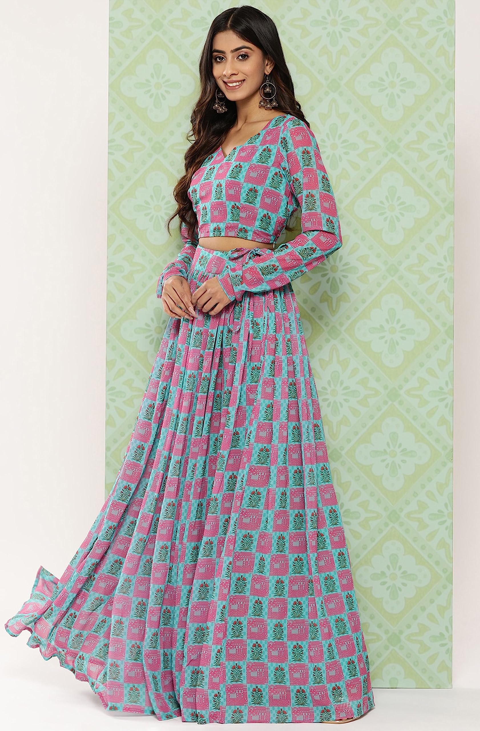 Janasya Indian Womens Sage Green Georgette Digital Ethnic Printed Lehenga |  Desertcart Brunei