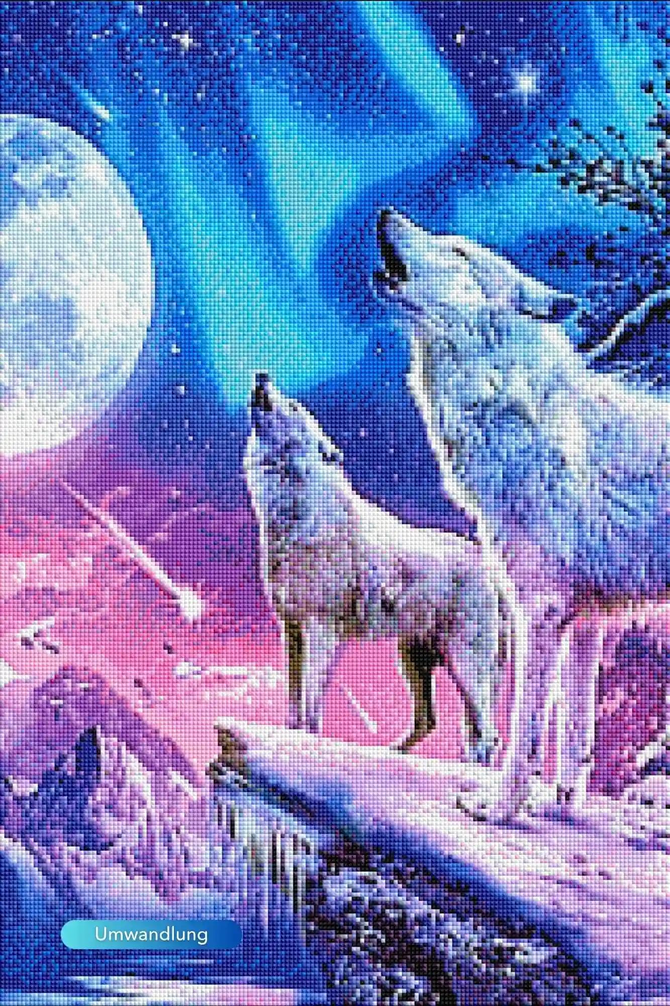 Picmondoo Diamond Painting - 40x60cm - Weiße Wölfe im Winterland