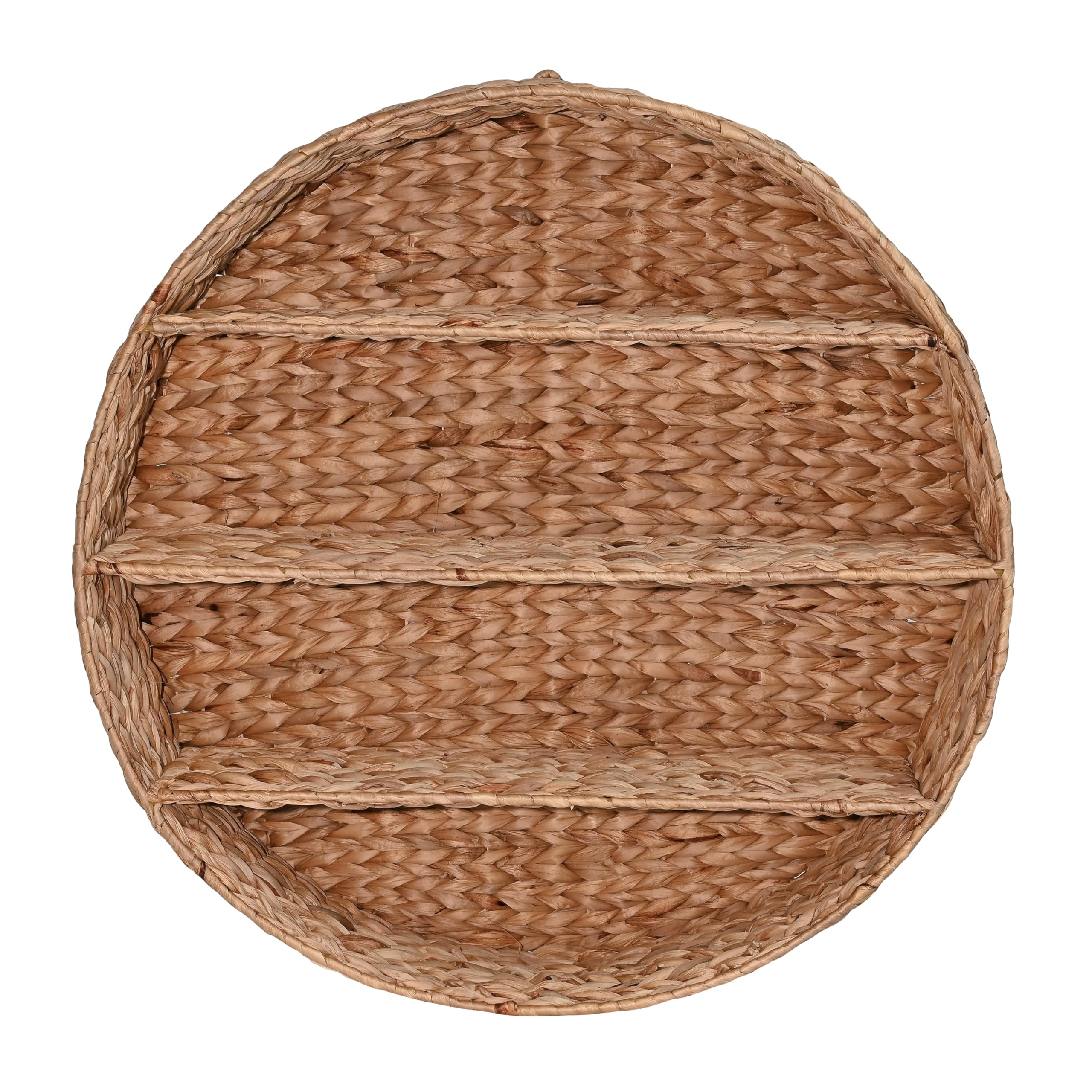 happimess WRK1000A Annulus 24.5" 3-Shelf Circular Handwoven Hyacinth Wall Rack for Entryway, Bedroom, Living Room, Guest Room, Natural