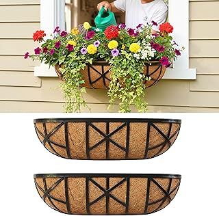 LaLaGreen 24 Inch, 2 Pack Window Boxes Planters – Black Metal Window Box...