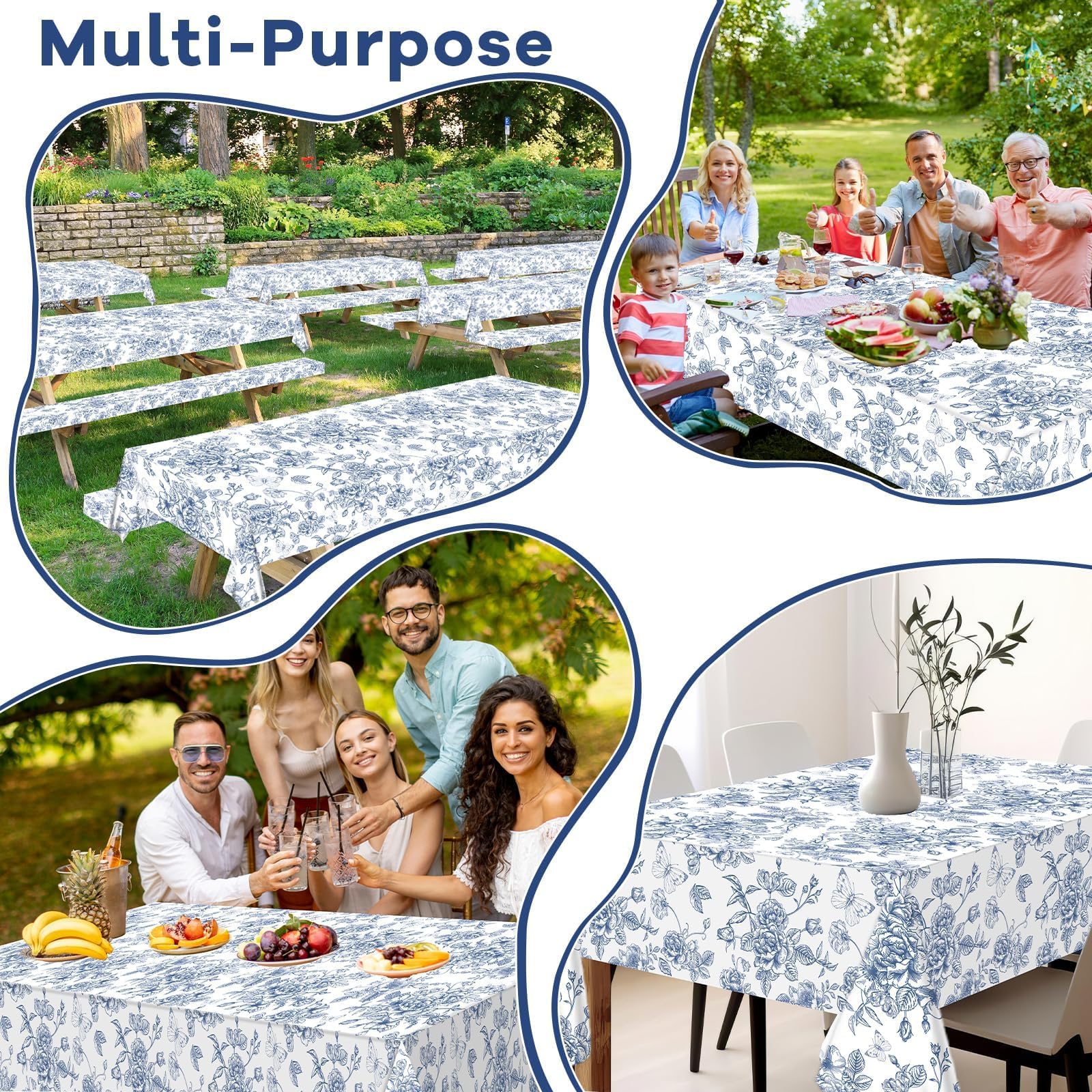 party greeting Rollo de mantel floral azul de 51 pulgadas x 100 pies, manteles desechables de flores azules y blancas para fiestas de cumpleaños (plástico)