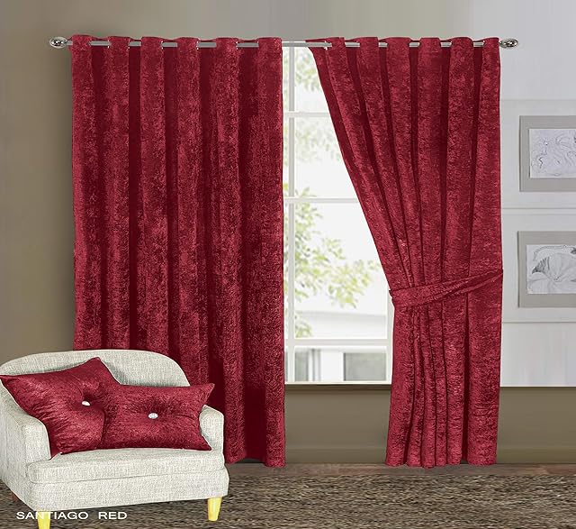 swift Crushed Velvet Curtain Sound Proof Thermal Insulated Curtains 2 panels for Bedrooms, Living Rooms, Dining Rooms, Study Rooms with Fully Lined Ring Top Eyelet Tiebacks Burgundy W 46 x L 54 inch
