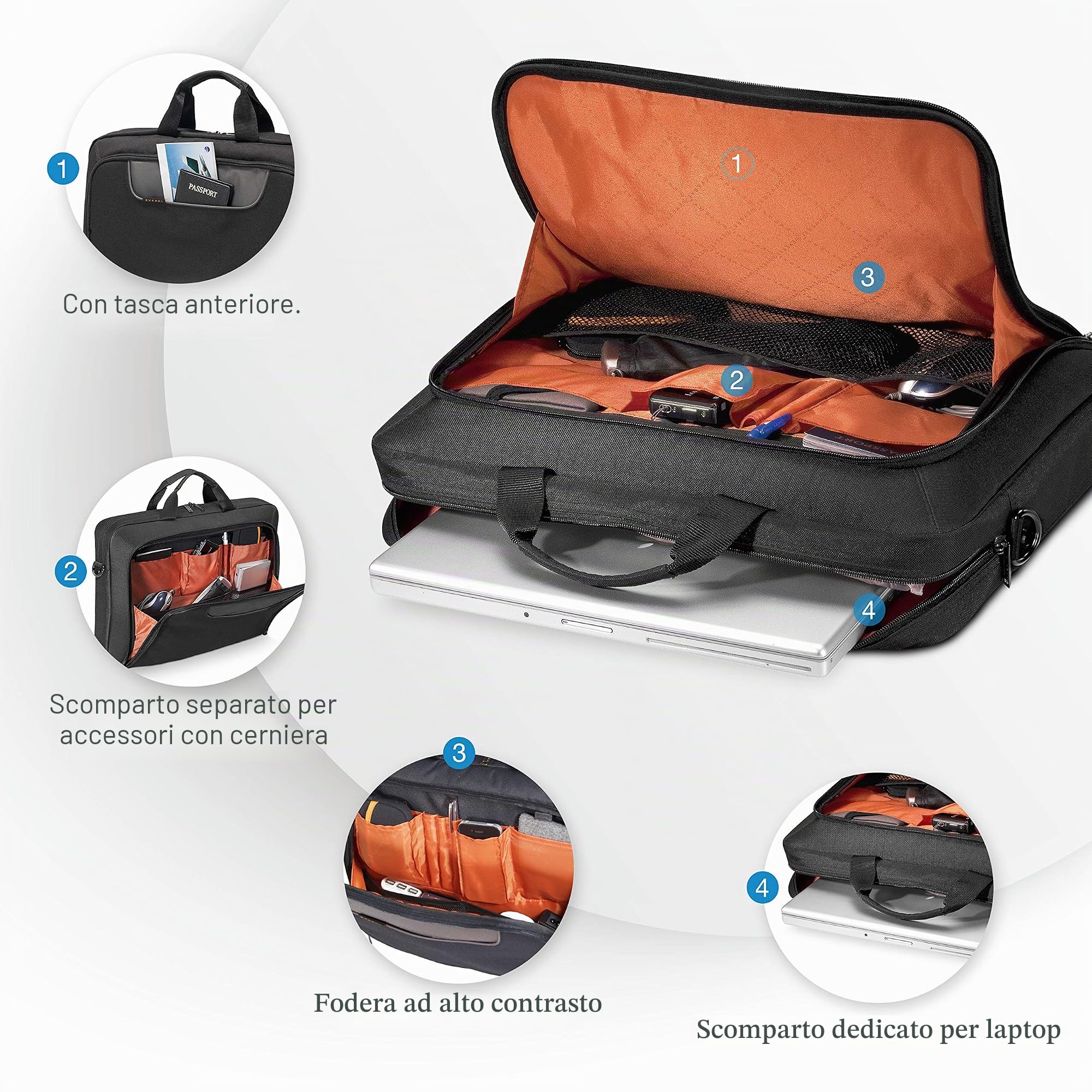 Everki Advance valigetta per laptop 18,4" – valigetta business per donna e uomo, ideale per viaggio, borsa messenger robusta – Nero (EKB407NCH18)