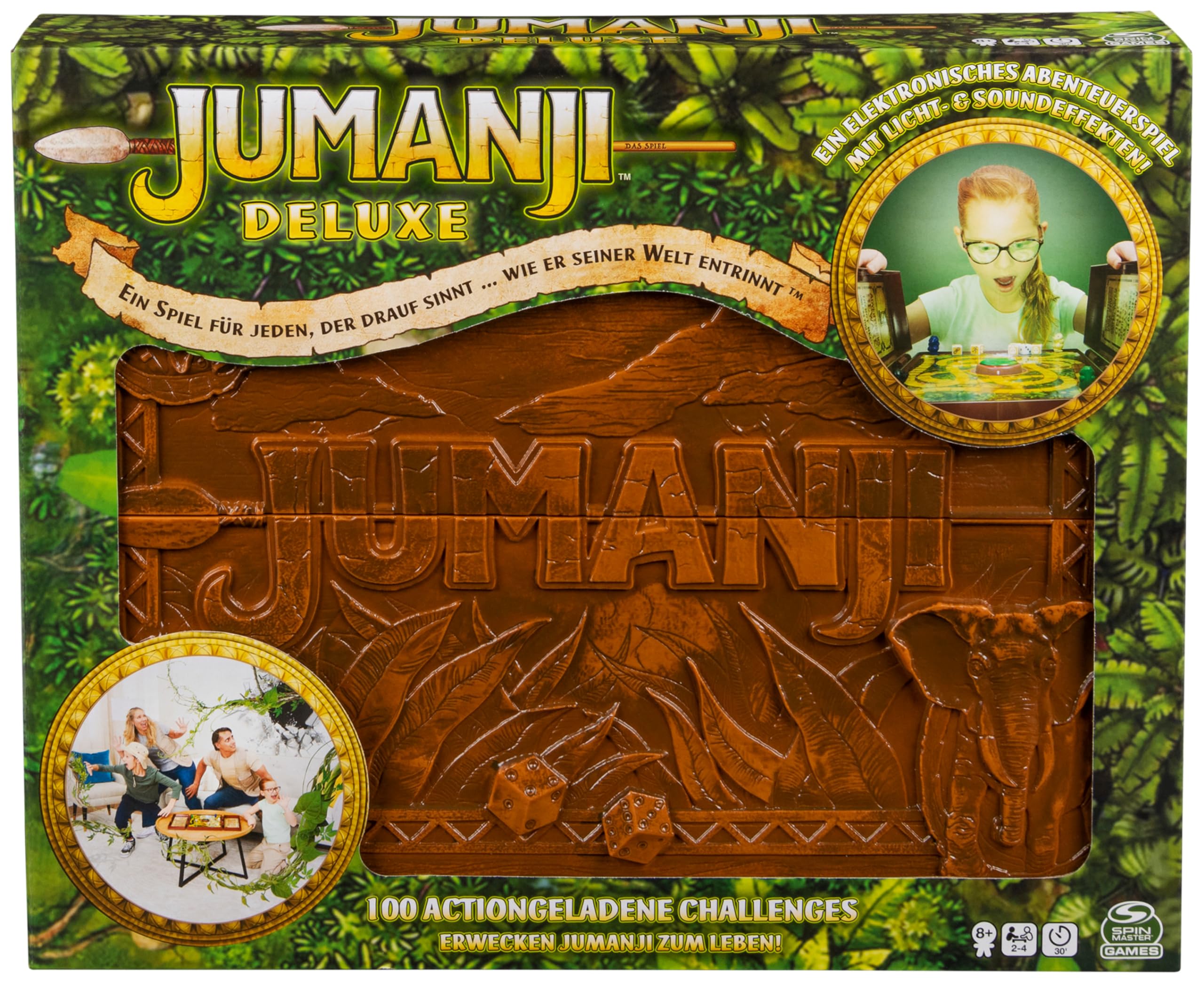 Spin Master Games - Jumanji - das actiongeladene Familienspiel, Deluxe-Version mit Spielcomputer inkl. Licht- und Soundeffekten; für 2–4 mutige Abenteurer ab 8 Jahren