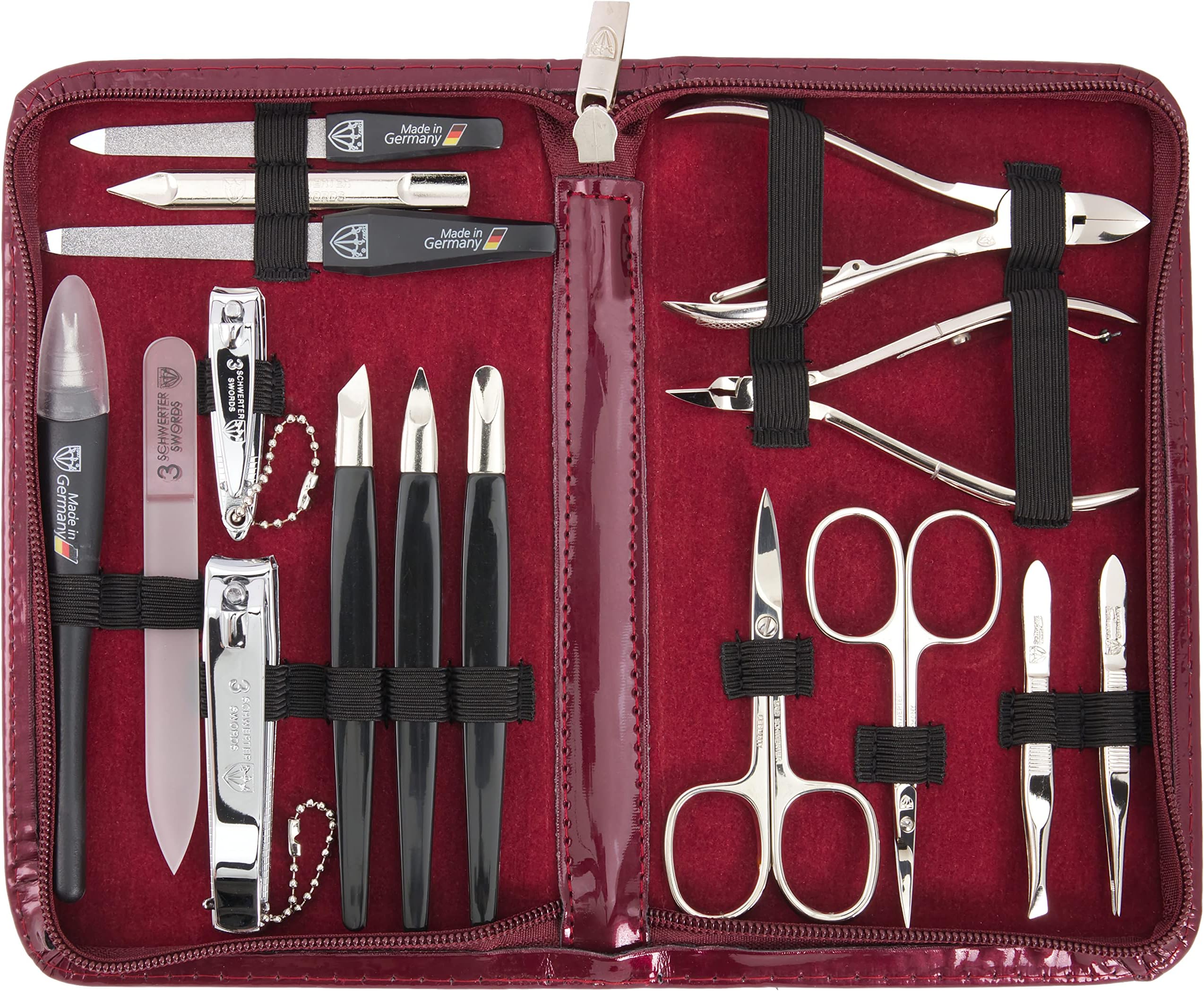 3 Swords Germany - brand quality 16 piece manicure pedicure grooming kit set for professional finger & toe nail care scissors clipper synthetic leather case in gift box, Made in Germany