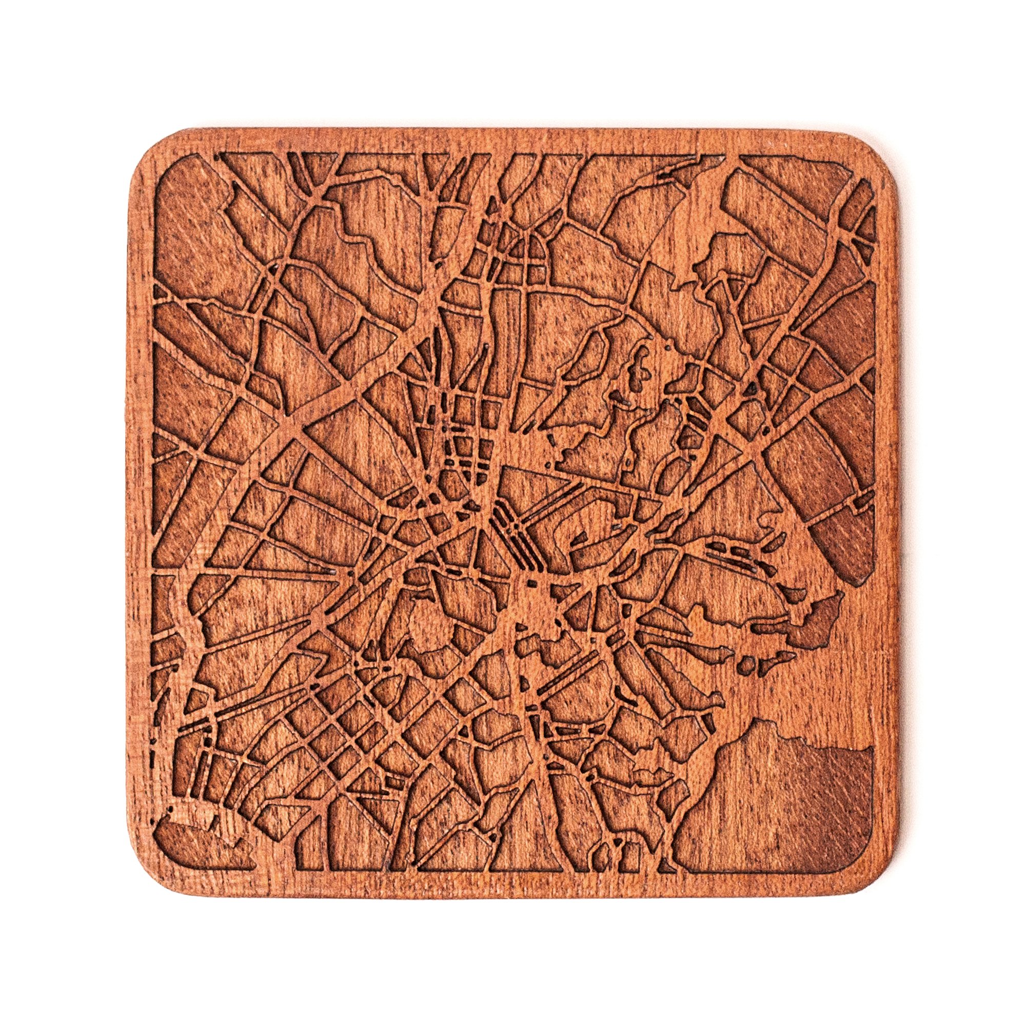 Athens Map Coaster, One piece, Sapele Wooden Coaster with City map, Multiple City Optional, Handmade