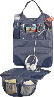 Lulyboo Car Seat Protector and Organizer for Baby and Kids with Extra Storage, Tablet Holder, Kick Mat, Front and Rear Facing, Denim
