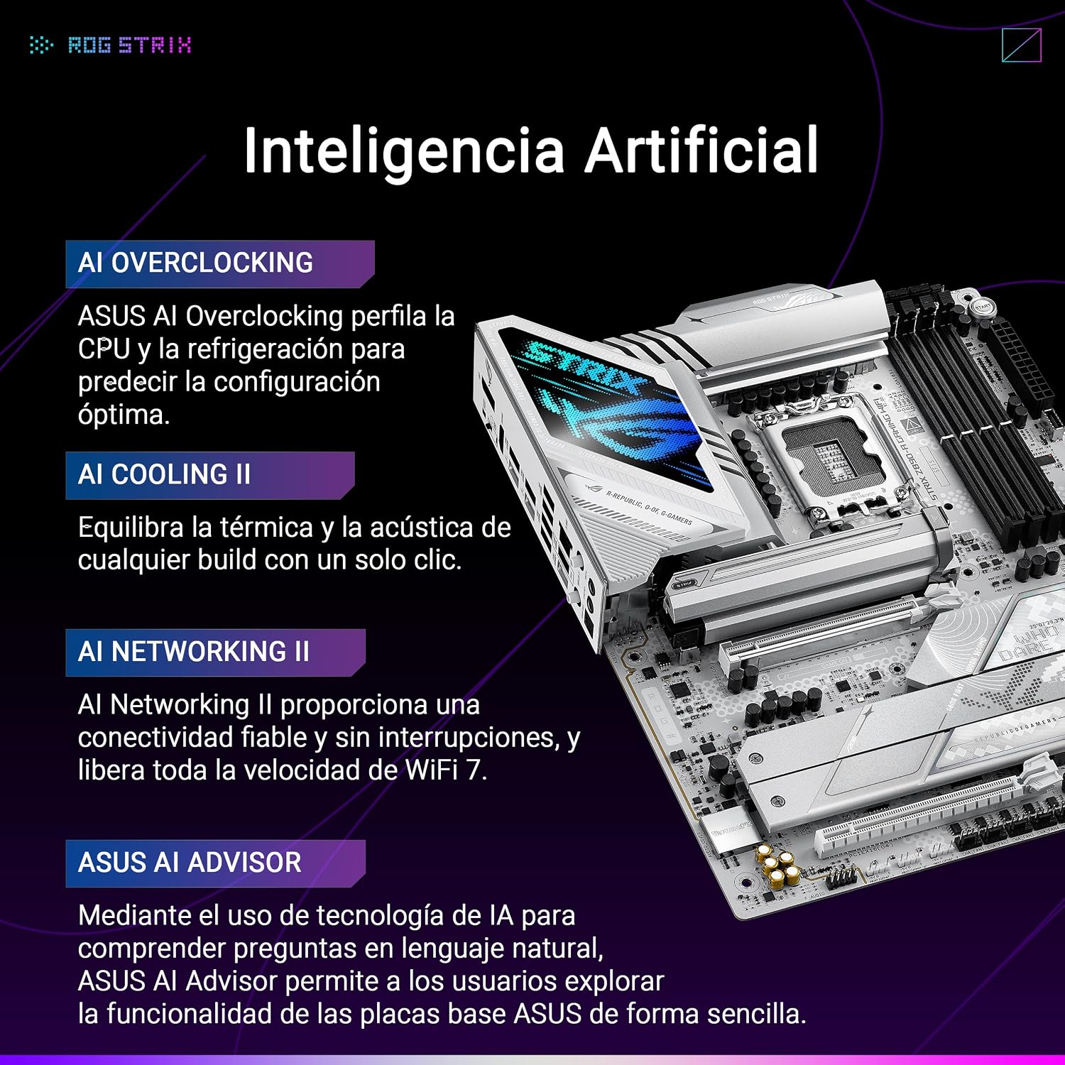 ASUS ROG Strix Z890-A Gaming WiFi – Placa Base ATX, 16+1+2+2 etapas de Potencia, DDR5, PCIe 5.0 Compatible con GPU de última generación, Cinco Ranuras M.2, WiFi 7, AI Overclocking, AI Networking II 4