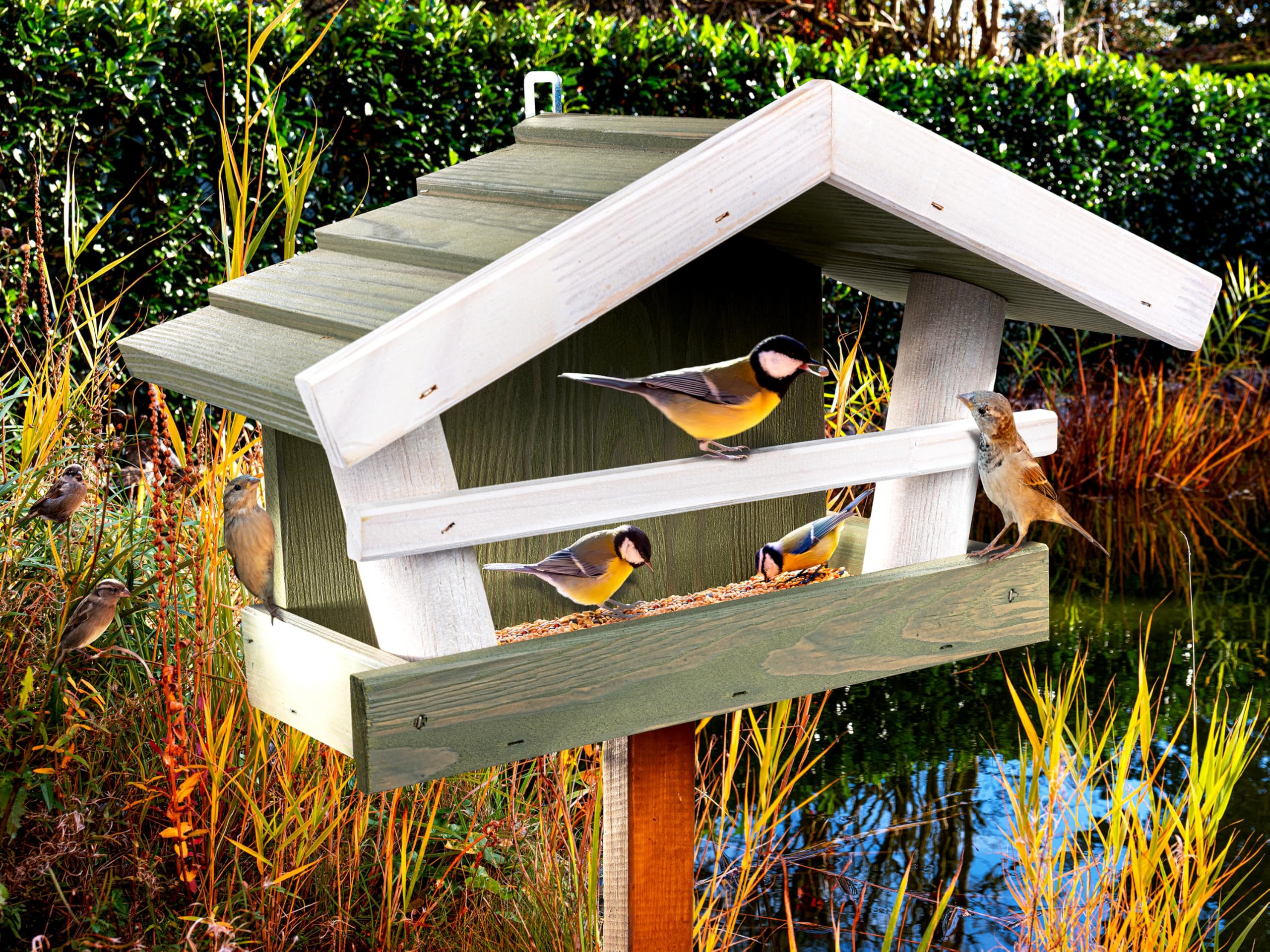Vogelfutterhaus zum Aufhängen-Vogelfutterhaus aus Holz-Bird House-Vogelhäuschen wetterfest zum hängen-Bird Fedder House-Vogelhaus