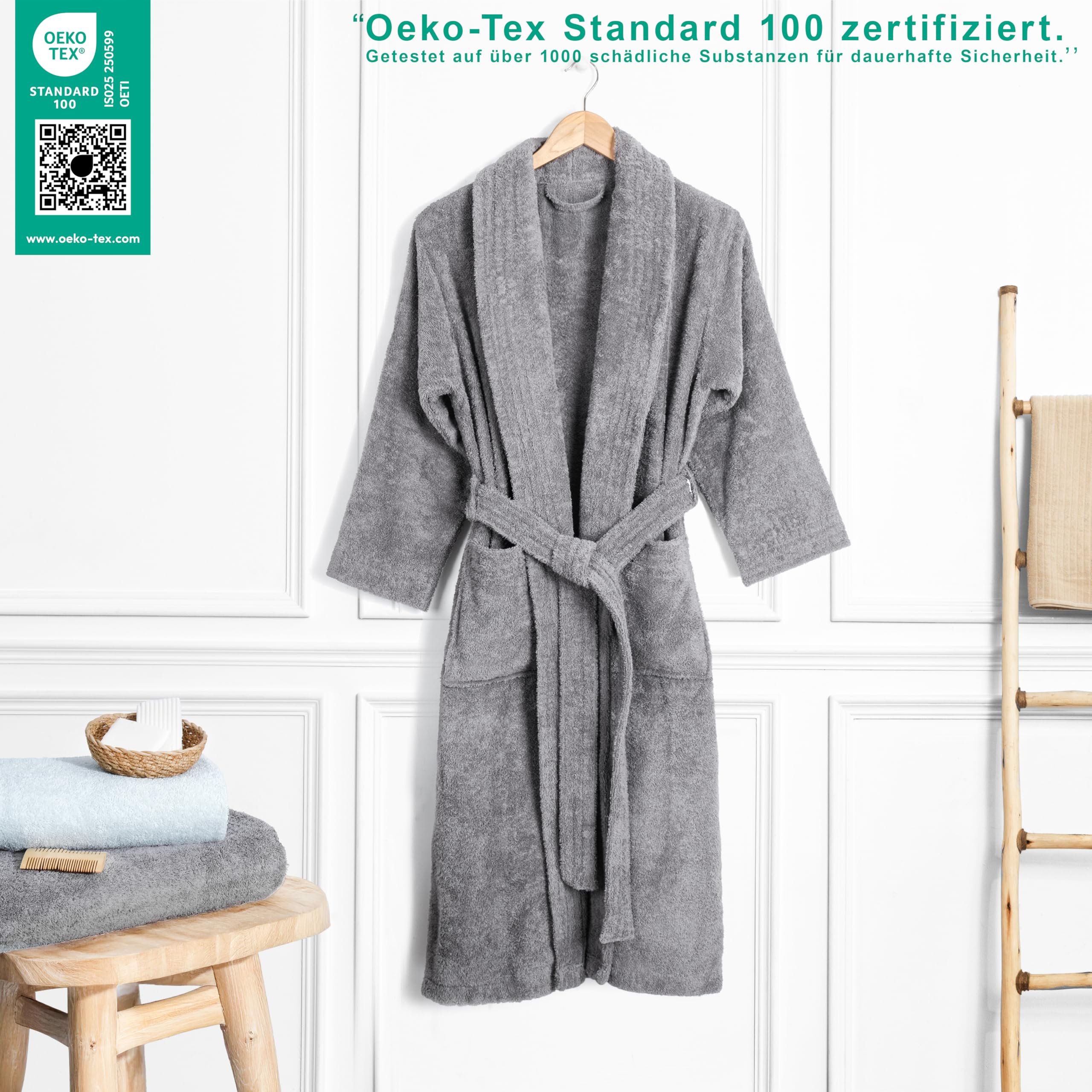 Hammetex Peignoir Homme 100% Coton – Peignoir Éponge Doux 380 g/m² avec Poches pour la Maison