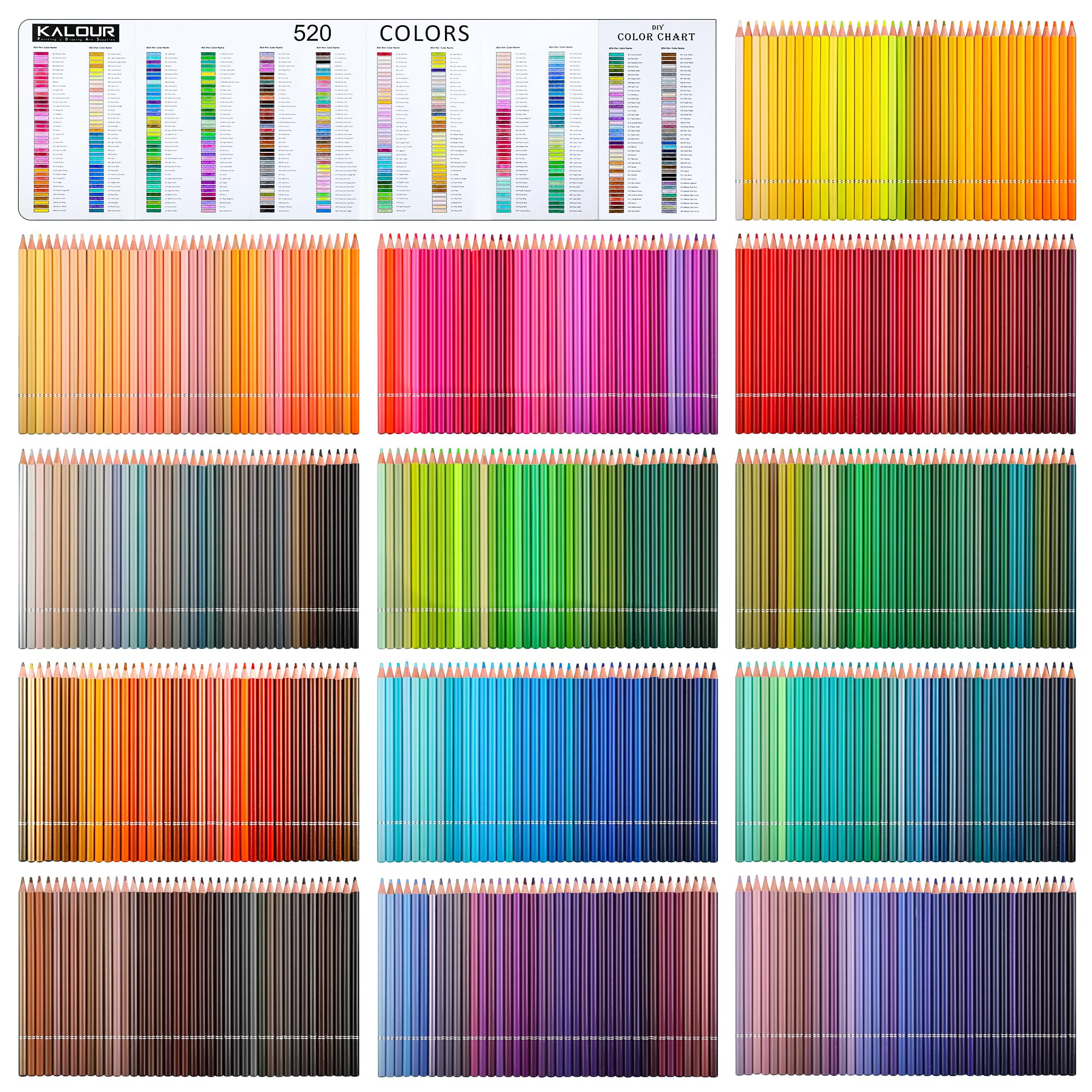 KALOUR Lot de 550 crayons de couleur avec étui à fermeture éclair de grande capacité, noyau souple avec couleurs vives, idéal pour le coloriage, le dessin, les croquis, les travaux manuels, les