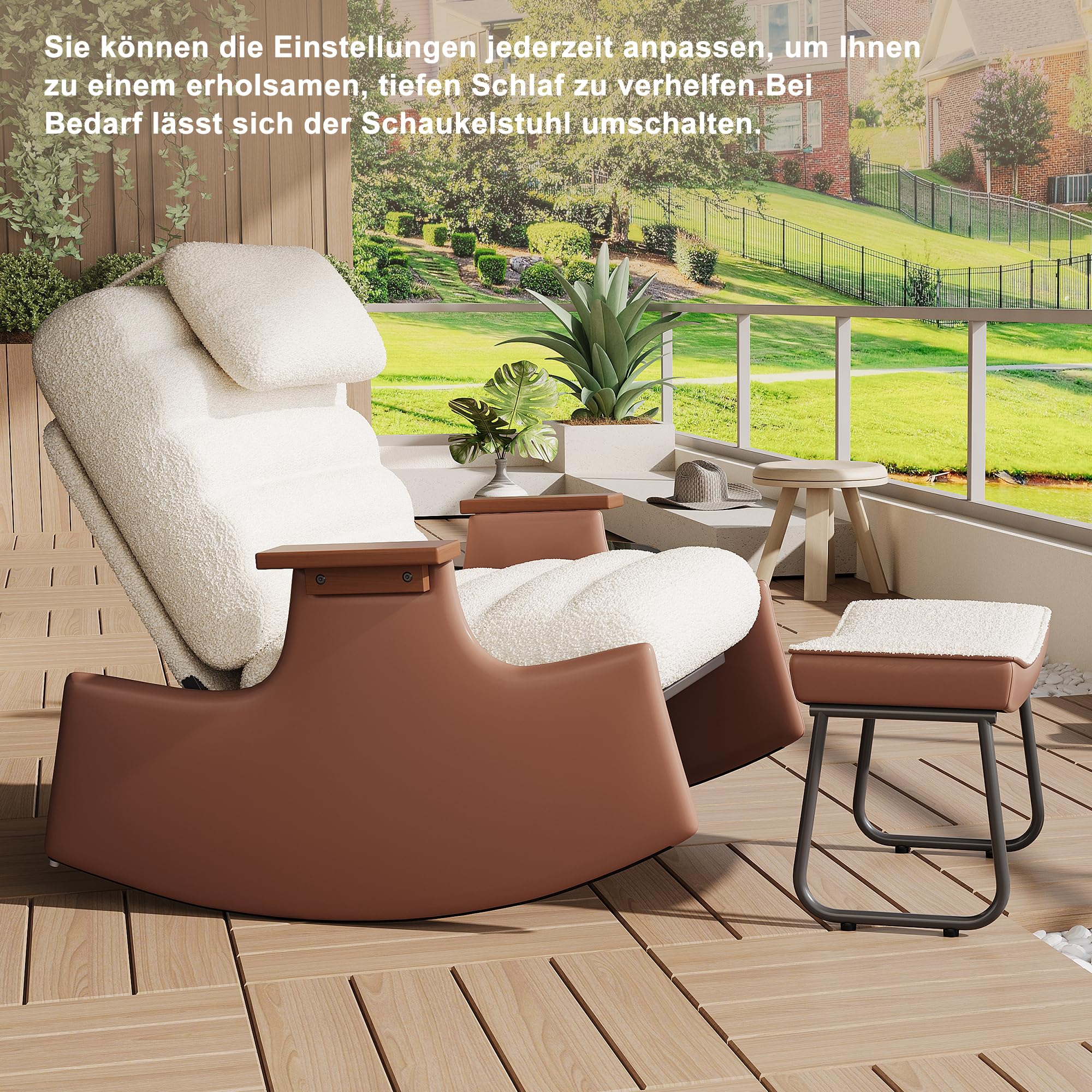 Silla mecedora con reposapiés, silla de relax para sala de estar con reposabrazos de hierro y respaldo ajustable, mecedora con reposapiés, silla silenciosa para dormitorio, jardín, terraza (Bigh-B)