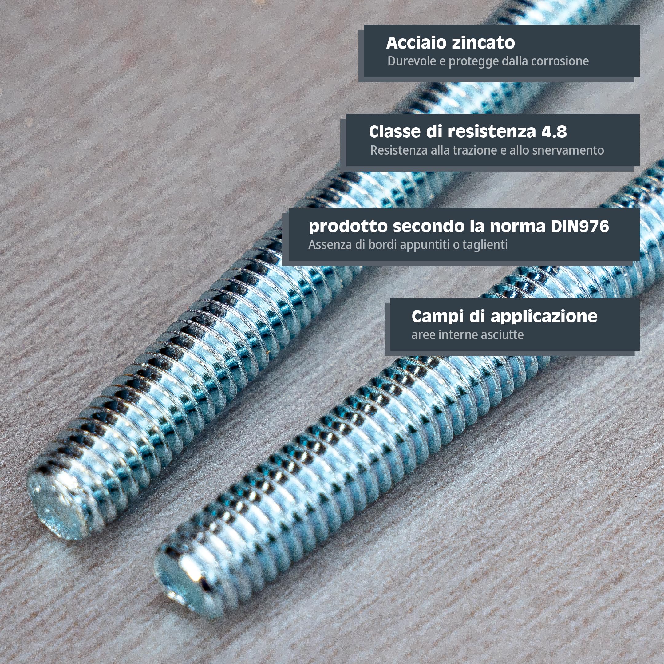 Asta filettata M6 x 330 mm acciaio zincato set 2 pezzi DIN 976 classe resistenza 4,8